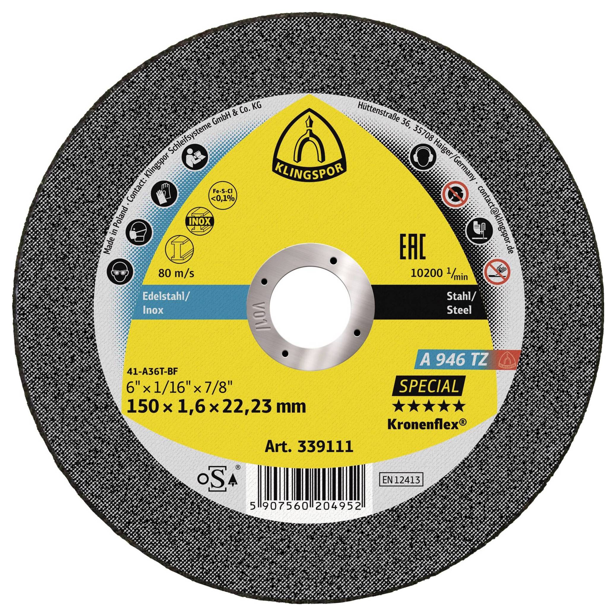 Klingspor A 946 TZ Special 339111 Trennscheibe gerade 150mm 25 St. Stahl, Edelstahl