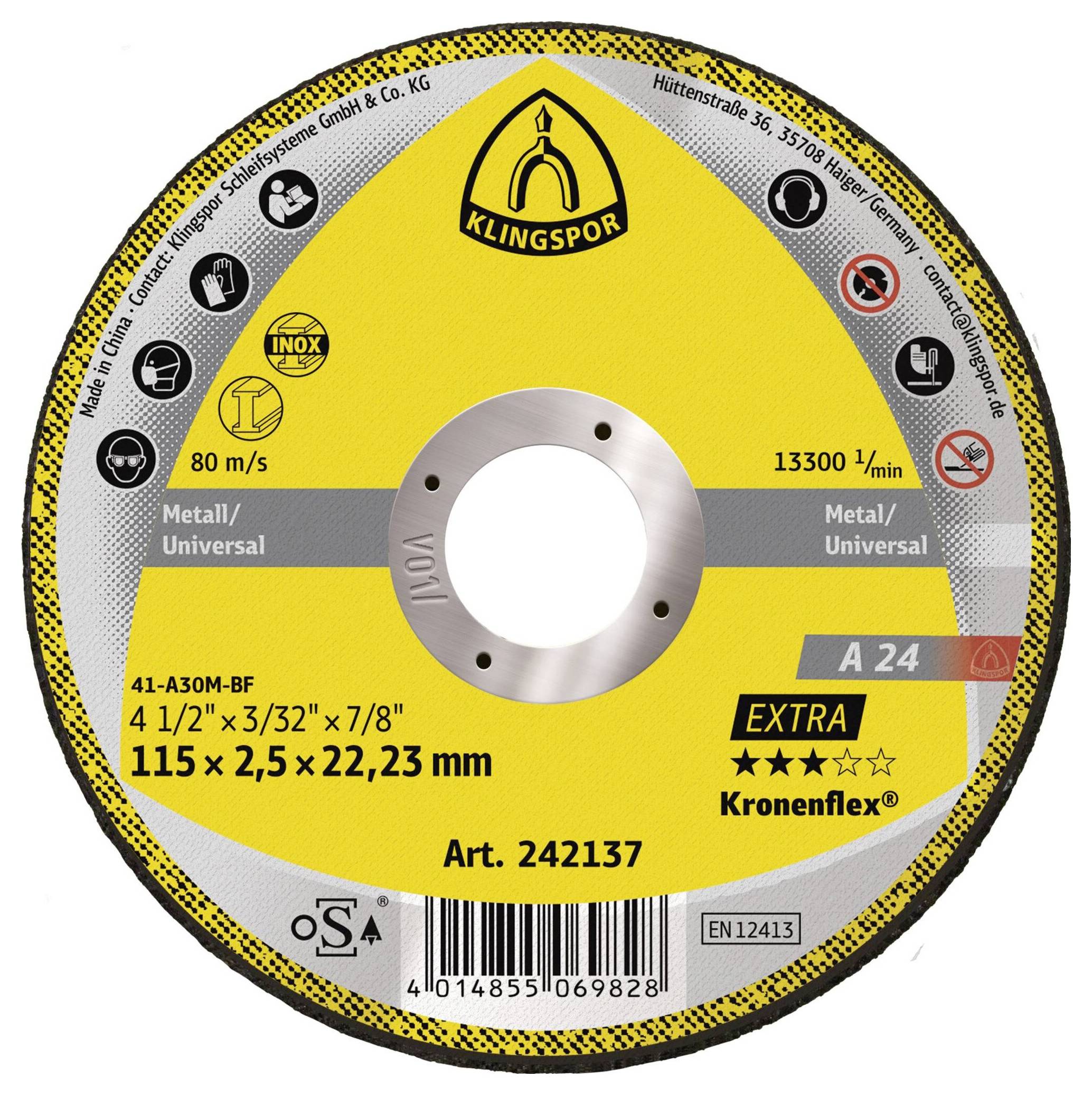 Klingspor A 24 Extra 242137 Trennscheibe gerade 115mm 25 St. Metall