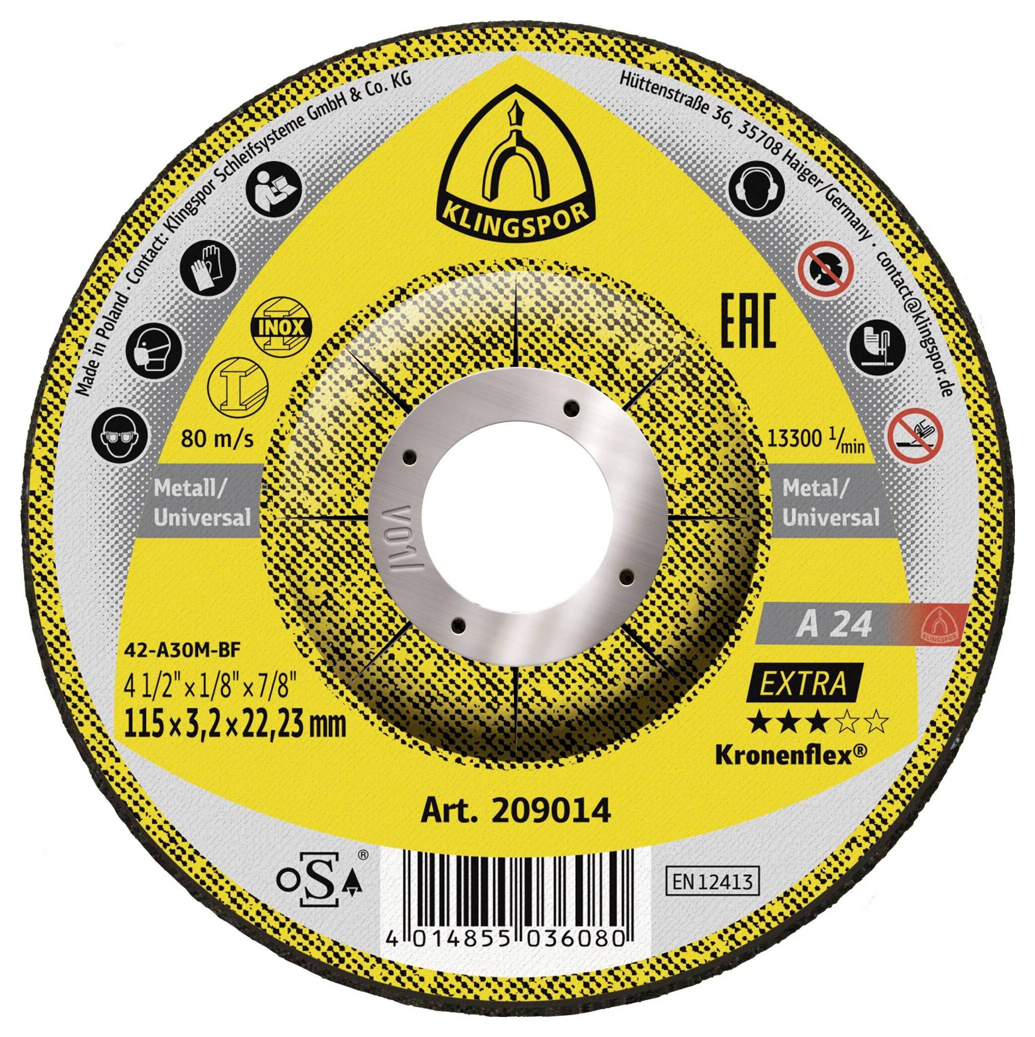 Klingspor A 24 Extra 209014 Trennscheibe gekröpft 115mm 25 St. Metall