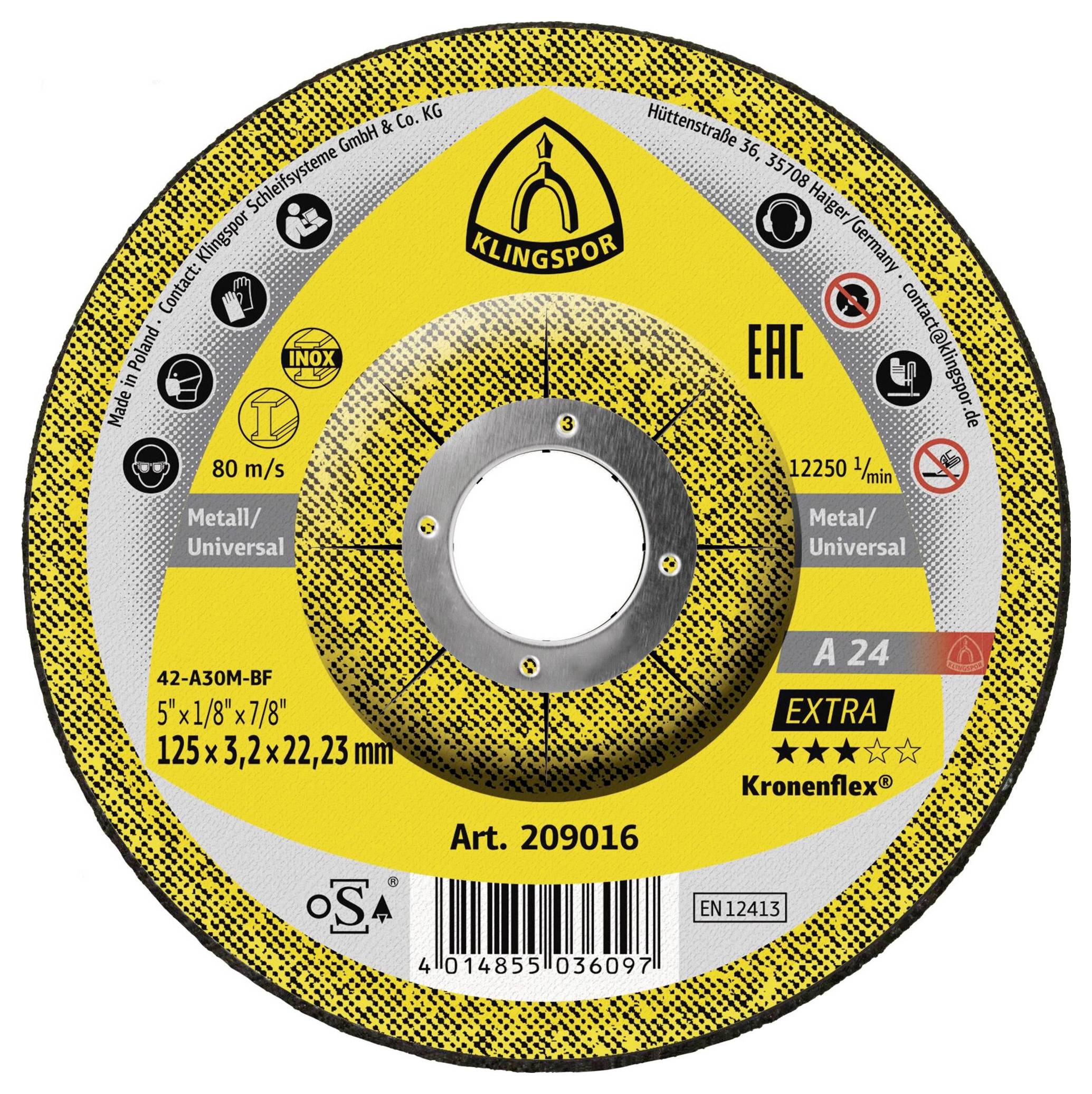 Klingspor A 24 Extra 209016 Trennscheibe gekröpft 125mm 25 St. Metall