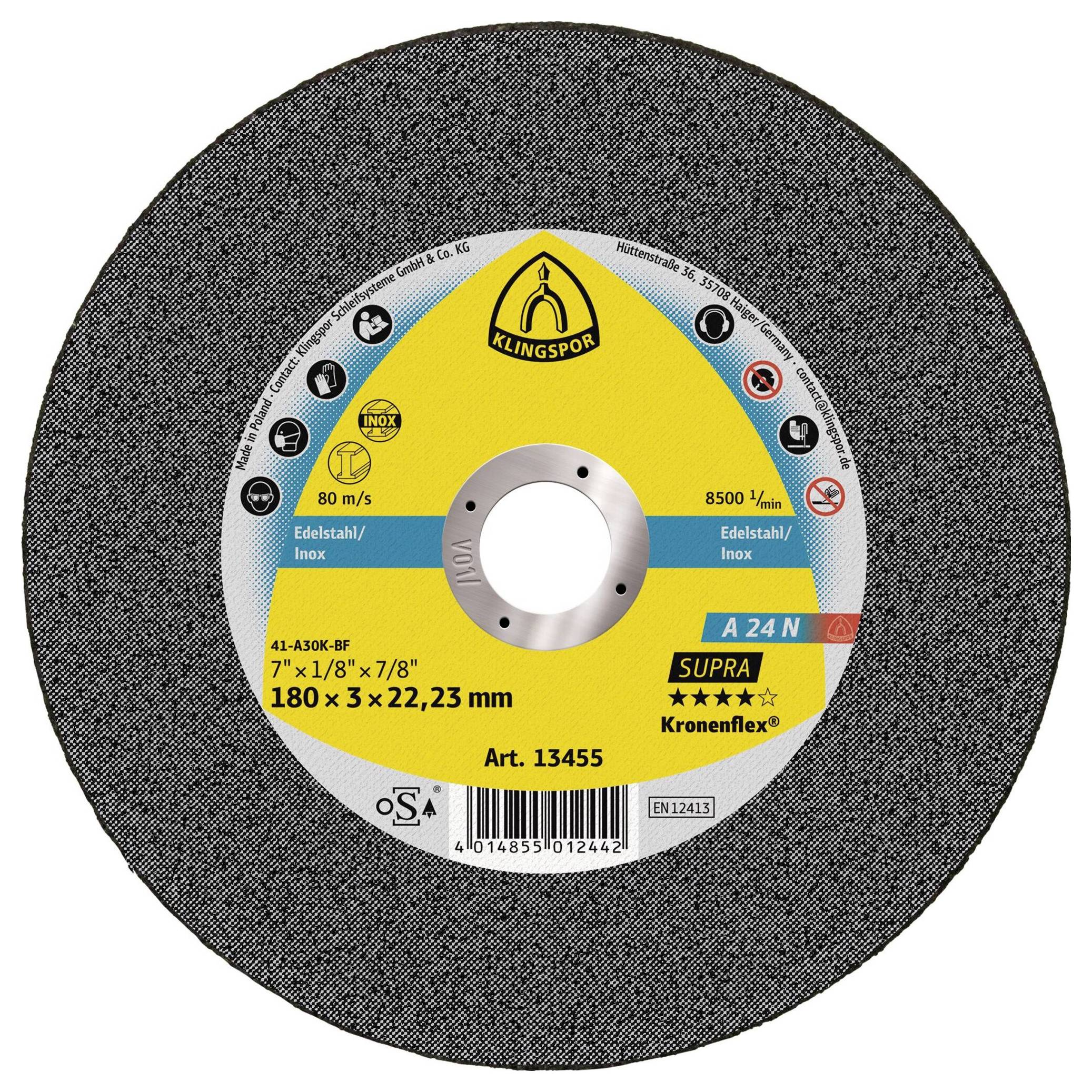 Klingspor A 24 N Supra 13455 Trennscheibe gerade 180mm 25 St. Edelstahl