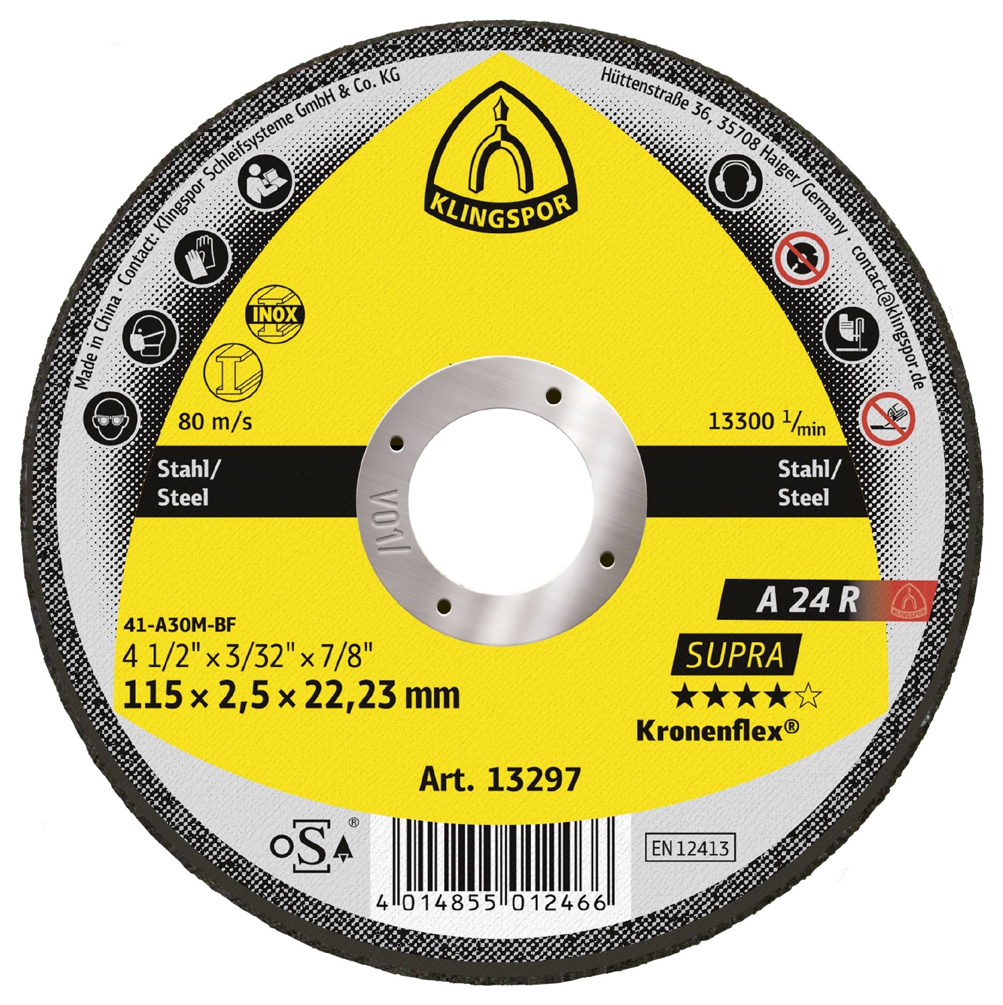 Klingspor A 24 R Supra 13297 Trennscheibe gerade 115mm 25 St. Stahl