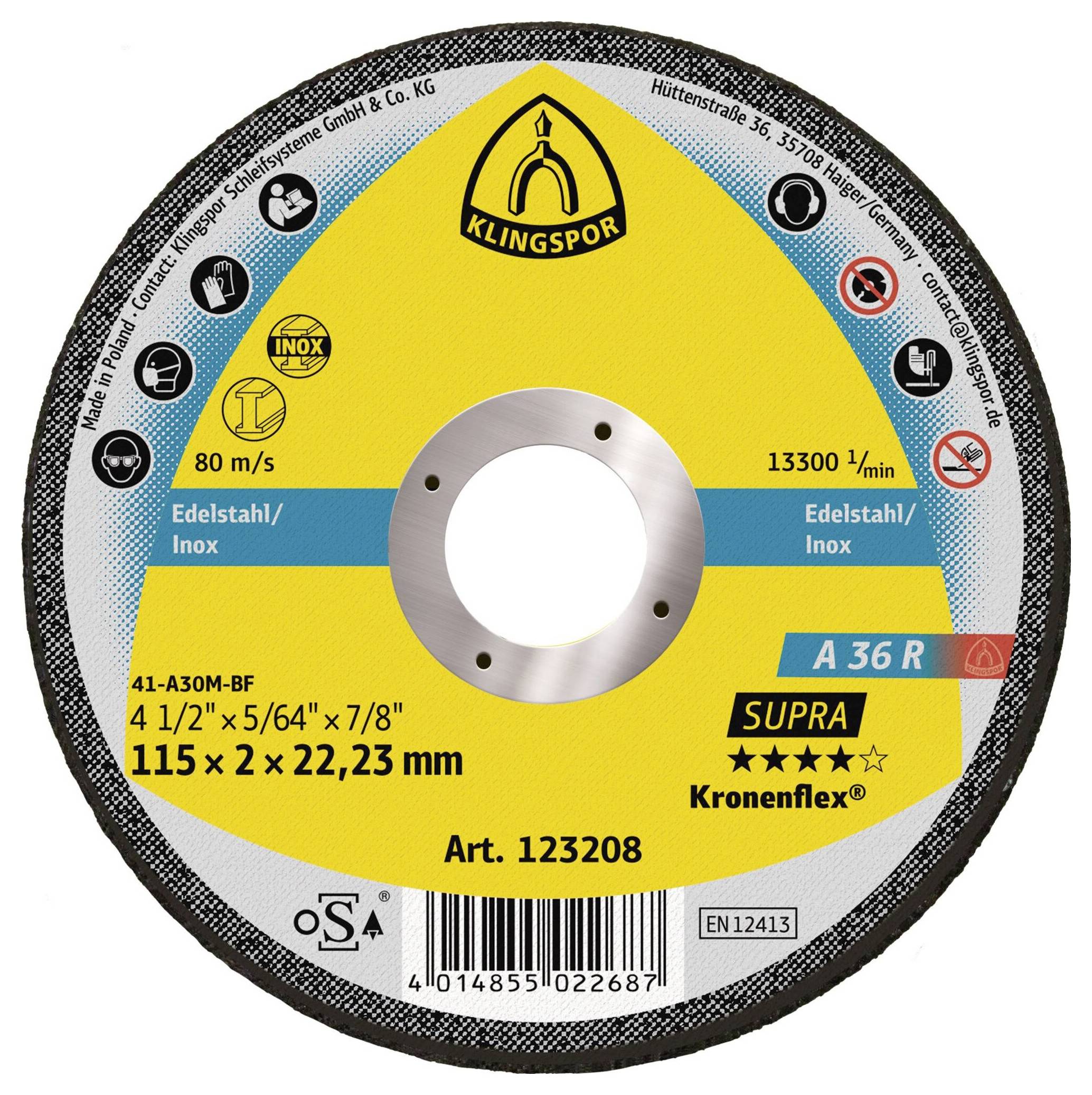 Klingspor A 36 R Supra 123208 Trennscheibe gerade 115mm 25 St. Edelstahl