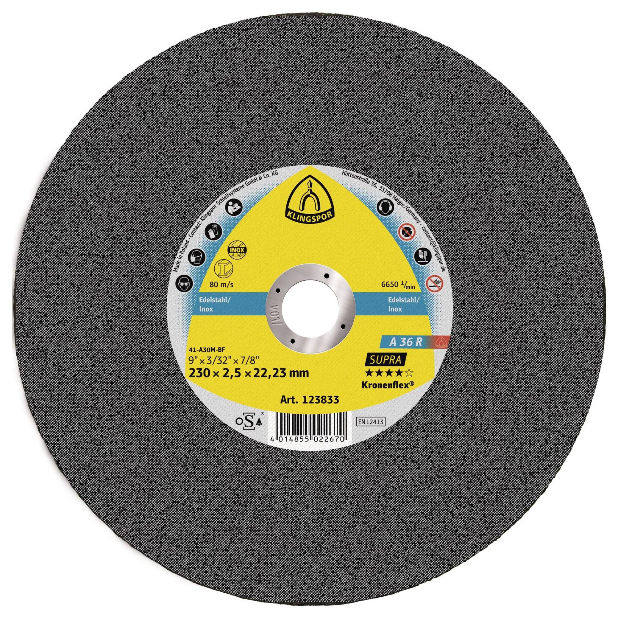 Klingspor A 36 R Supra 123833 Trennscheibe gerade 230mm 25 St. Edelstahl