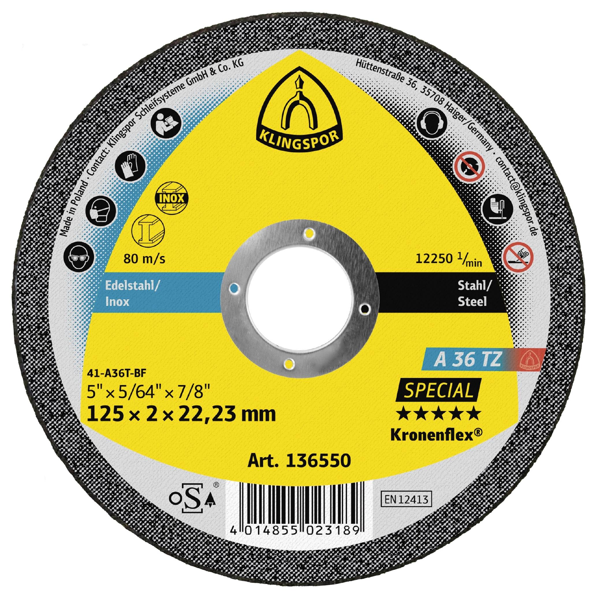 Klingspor A 36 TZ Special 136550 Trennscheibe gerade 125mm 25 St. Edelstahl