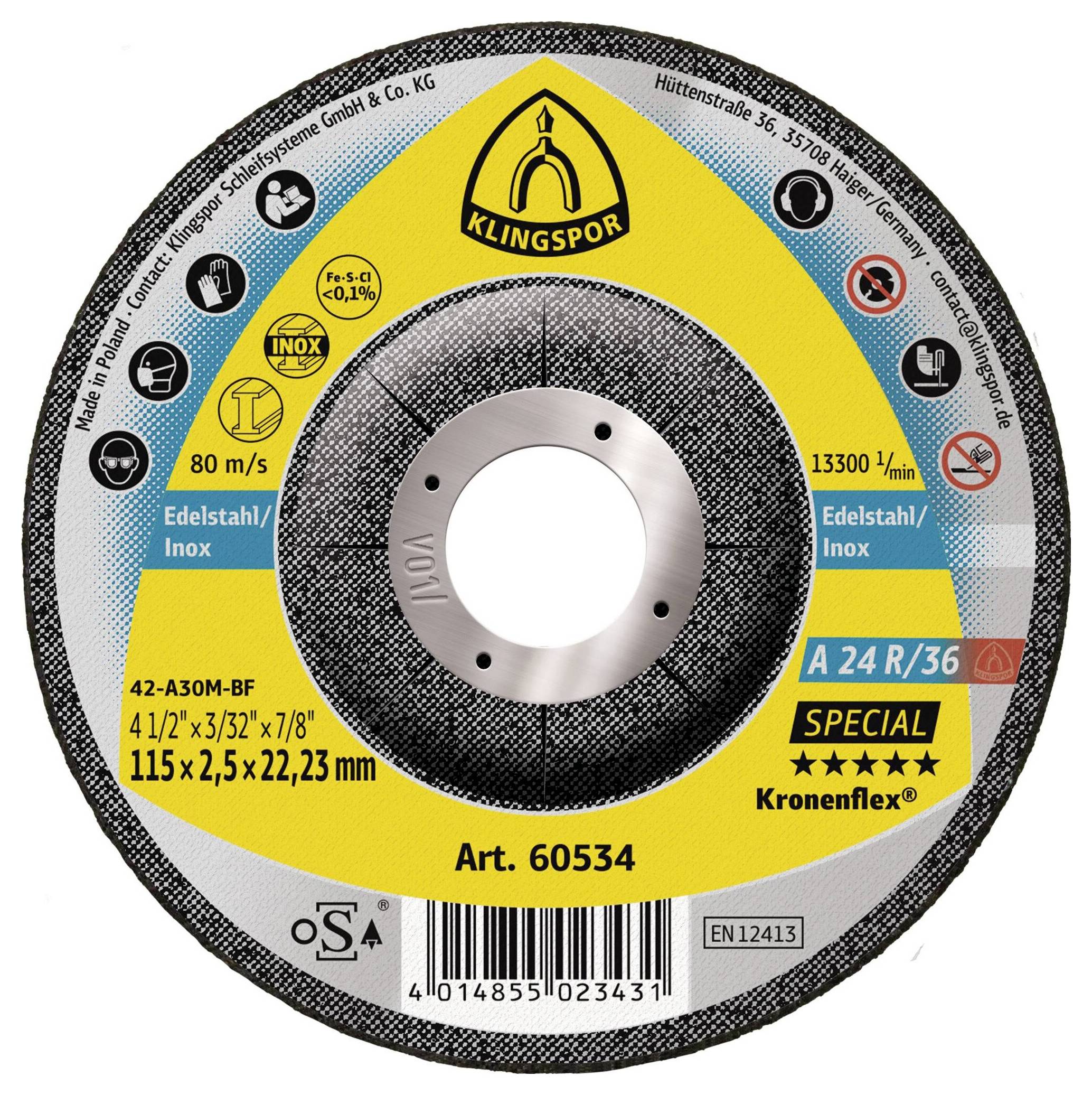 Klingspor A 24 R/36 Special 60534 Trennscheibe gekröpft 115mm 25 St. Edelstahl