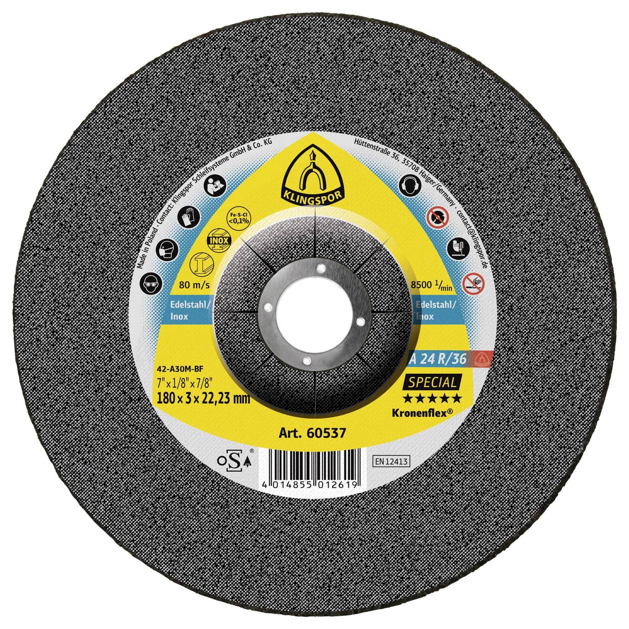 Klingspor A 24 R/36 Special 60537 Trennscheibe gekröpft 180mm 25 St. Edelstahl