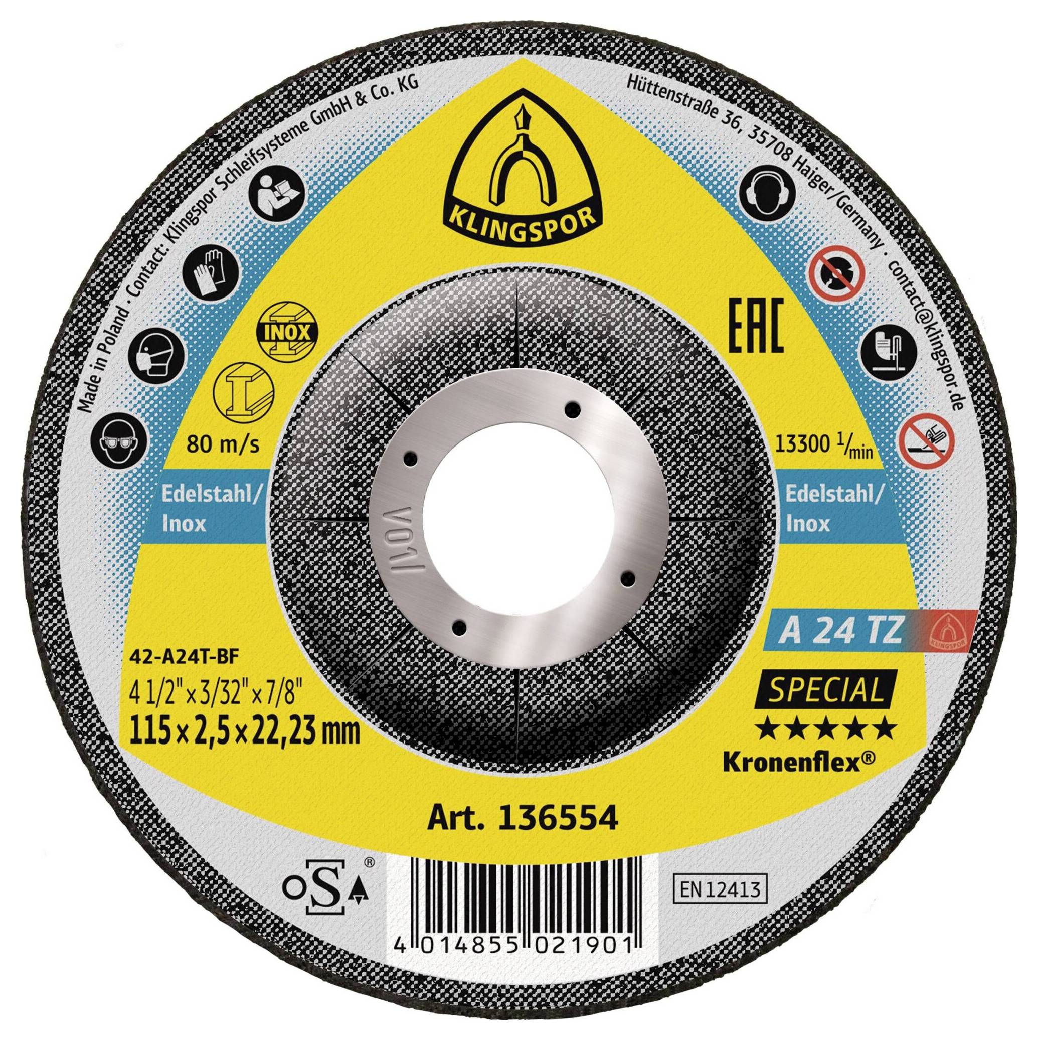 Klingspor A 24 TZ Special 136554 Trennscheibe gekröpft 115mm 25 St. Edelstahl