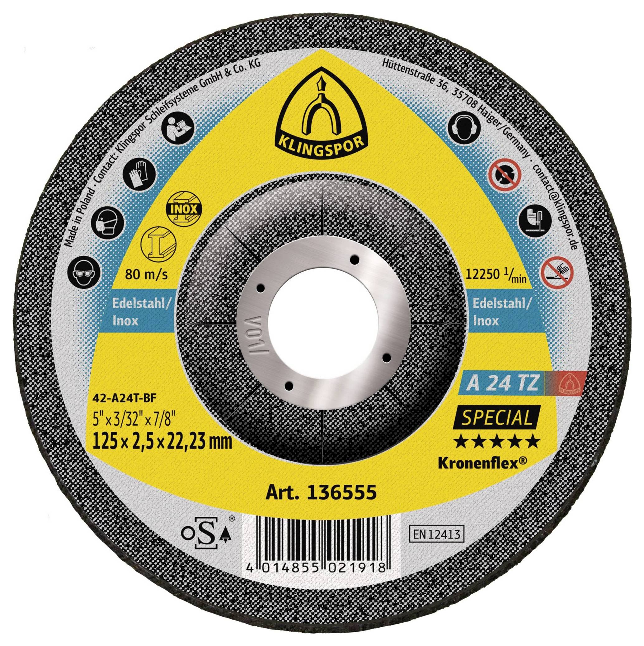 Klingspor A 24 TZ Special 136555 Trennscheibe gekröpft 125mm 25 St. Edelstahl