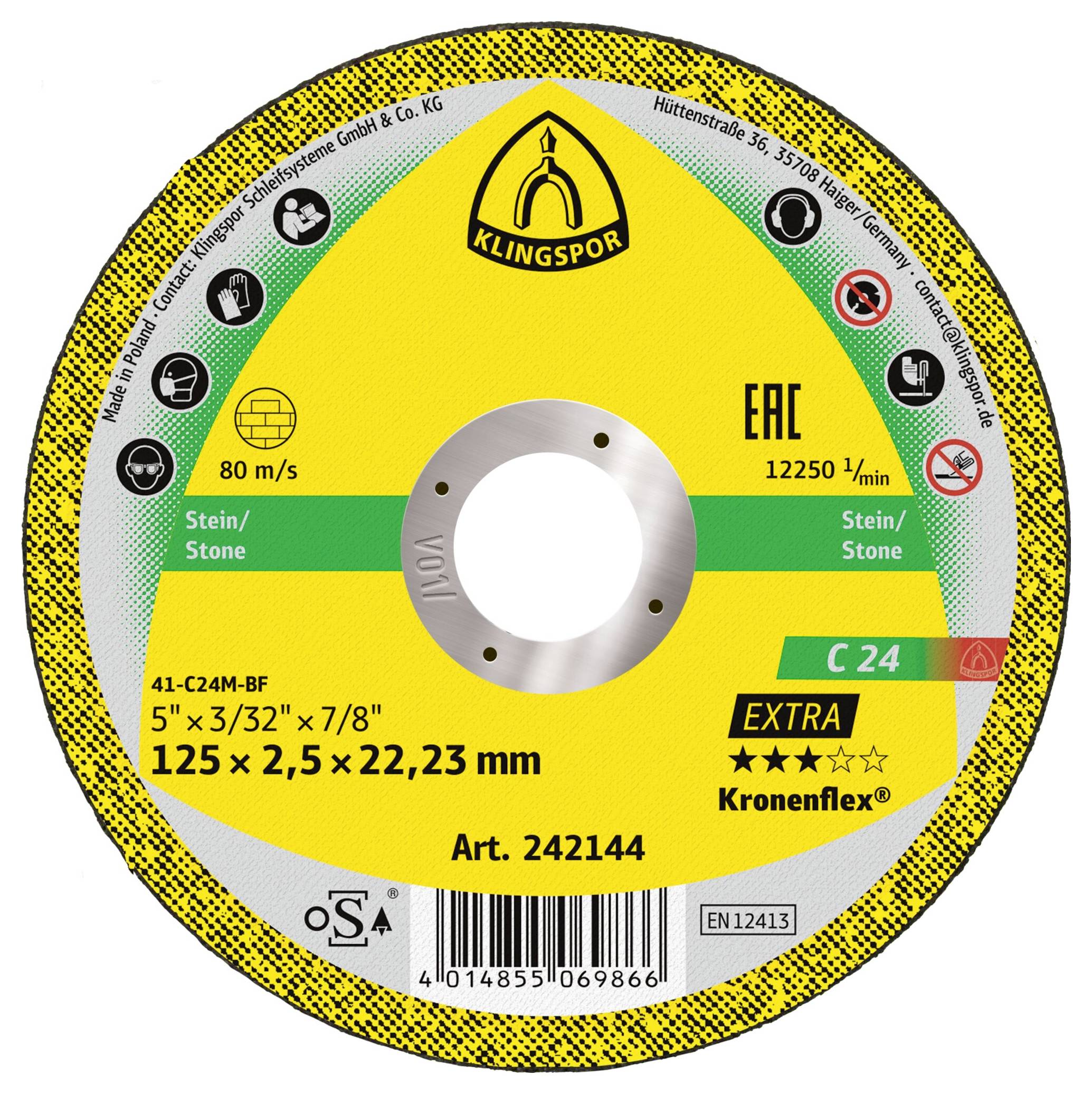 Klingspor C 24 Extra 242144 Trennscheibe gerade 125mm 25 St. Stein, Beton