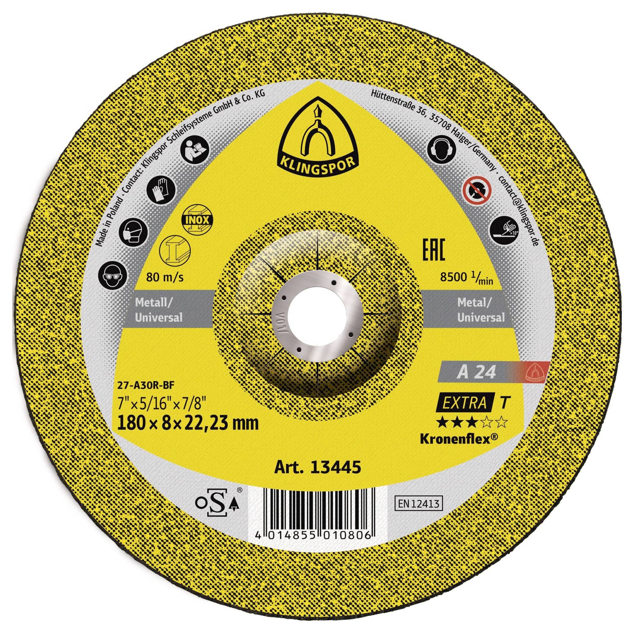 Klingspor 13794A 24 Extra T Schruppscheibe Durchmesser 180mm Bohrungs-Ø 22.23mm Metall 10St.