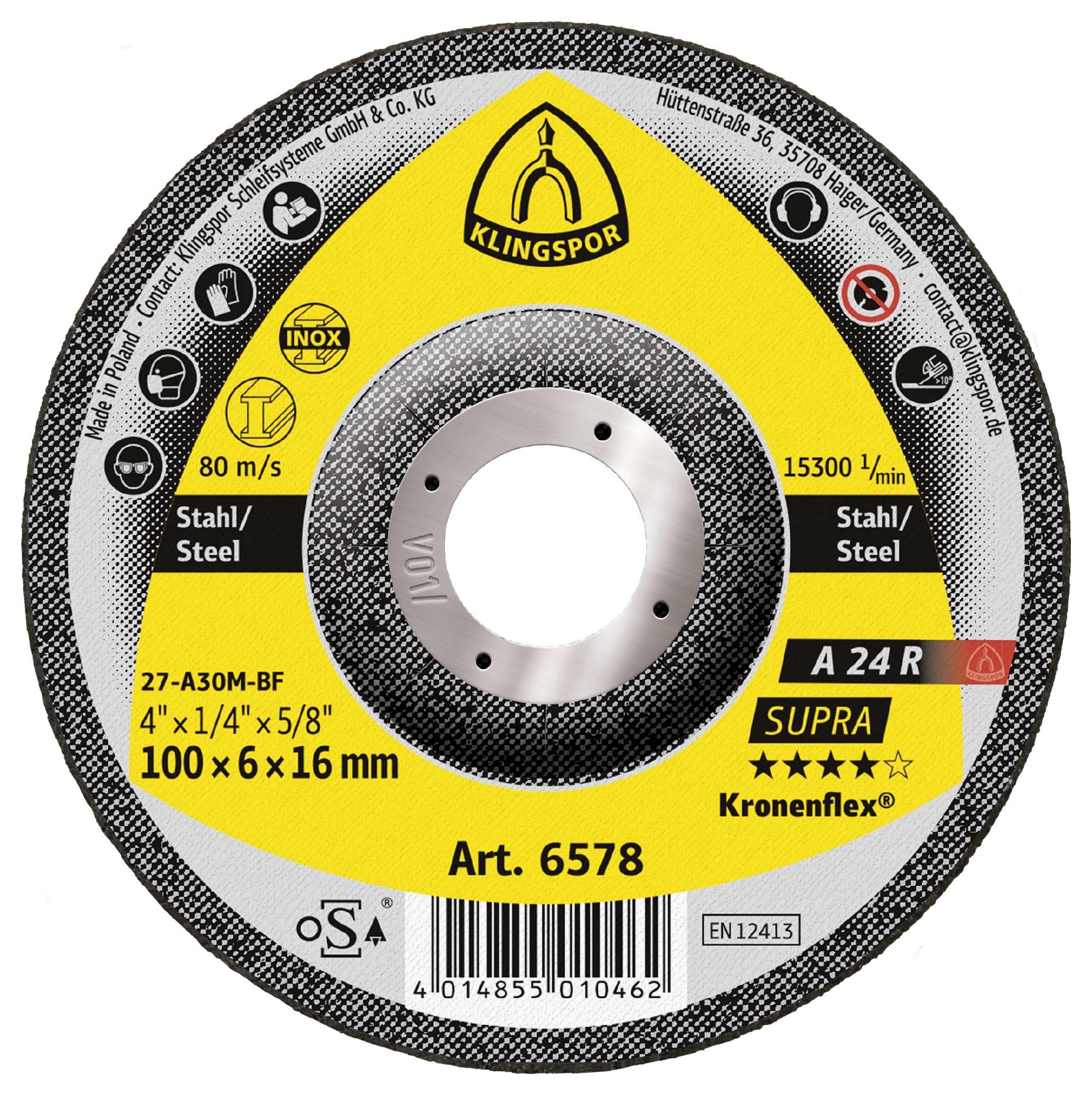 Klingspor 6578A 24 R Supra Schruppscheibe Durchmesser 100mm Bohrungs-Ø 16mm Stahl 10St.