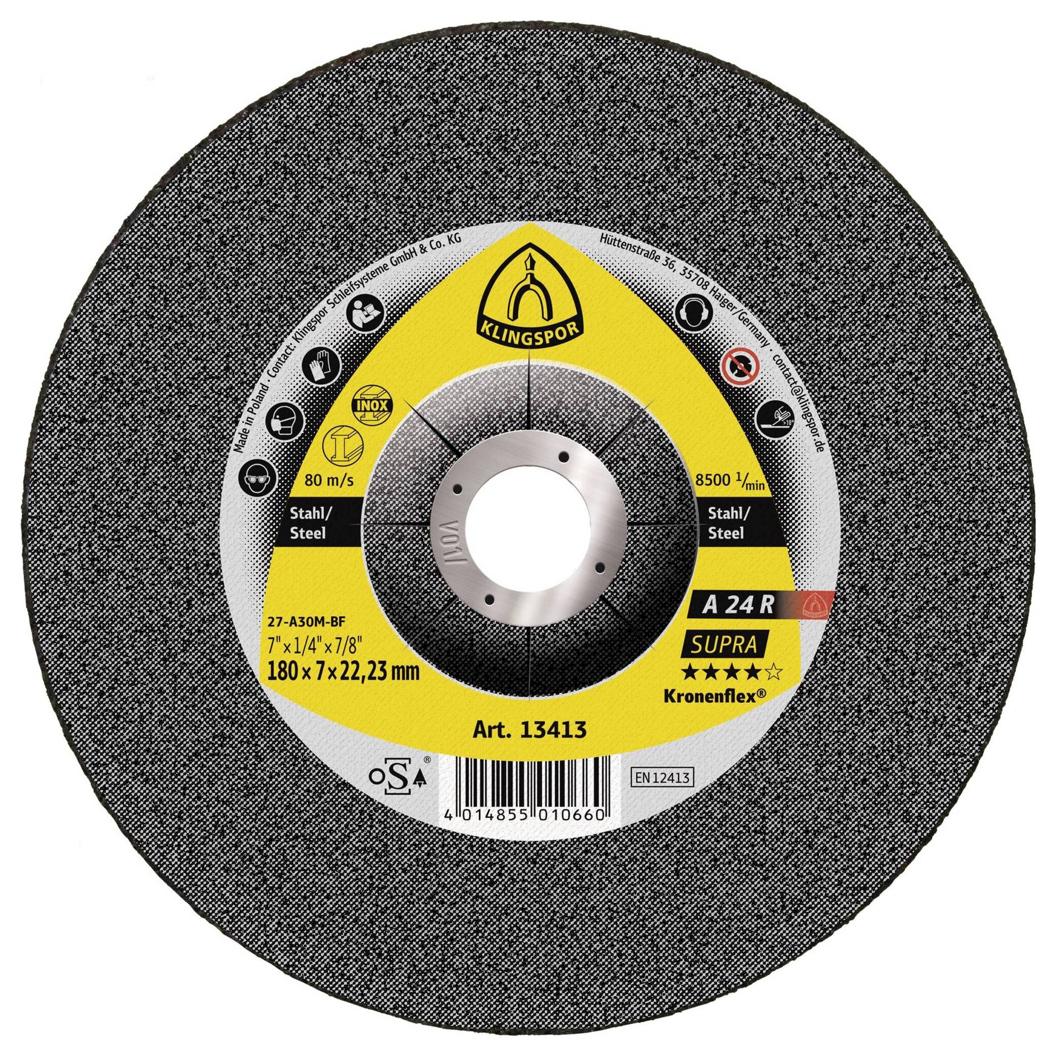 Klingspor 13423 A 24 R Supra Schruppscheibe Durchmesser 180 mm Bohrungs-Ø 22.23 mm Stahl 10 St.