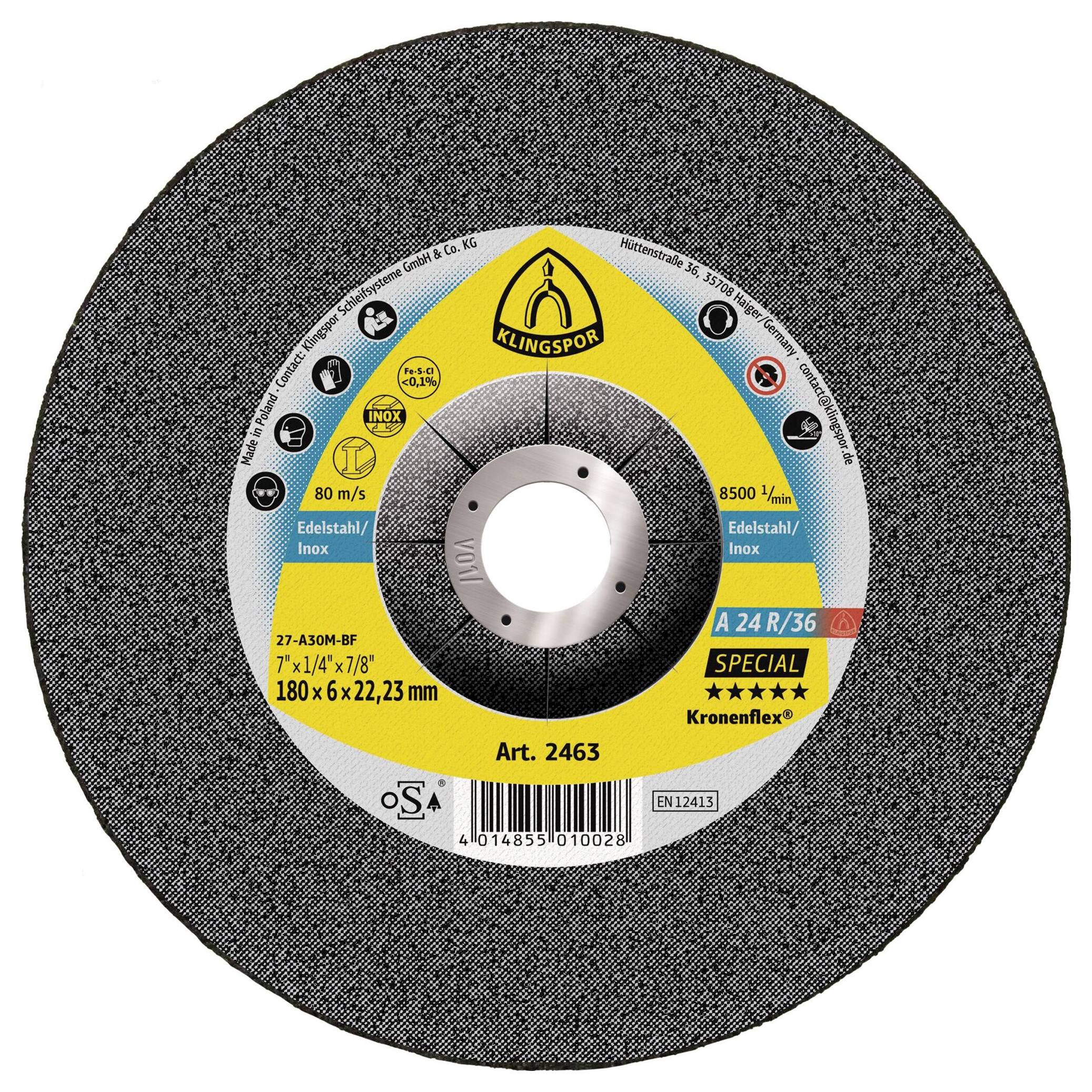 Klingspor 2830 A 24 R/36 Special Schruppscheibe Durchmesser 125 mm Bohrungs-Ø 22.23 mm Edelstahl 10