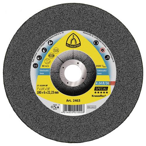 Klingspor 2463 A 24 R/36 Special Schruppscheibe Durchmesser 180 mm Bohrungs-Ø 22.23 mm Edelstahl 10