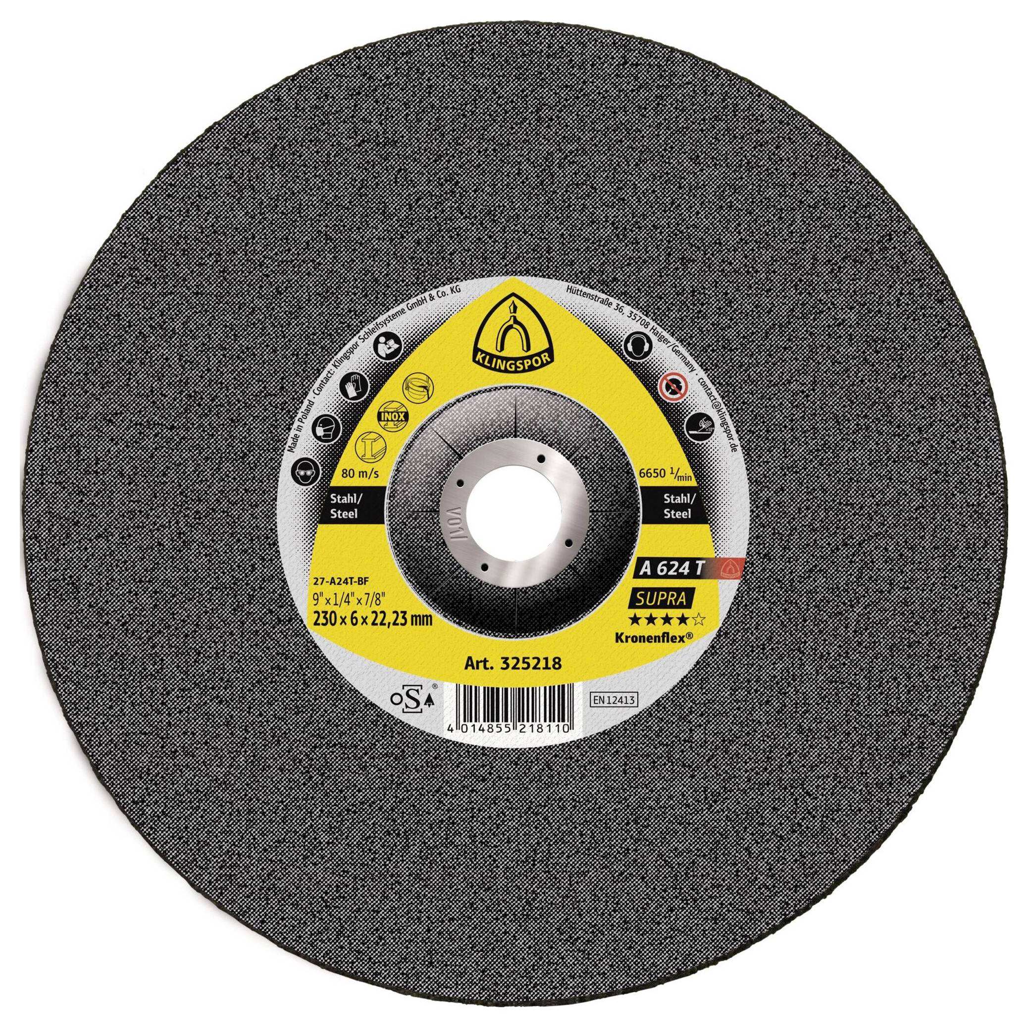 Klingspor 325218A 624 T Supra Schruppscheibe Durchmesser 230mm Bohrungs-Ø 22.23mm Stahl, Edelstahl, Guss 10St.