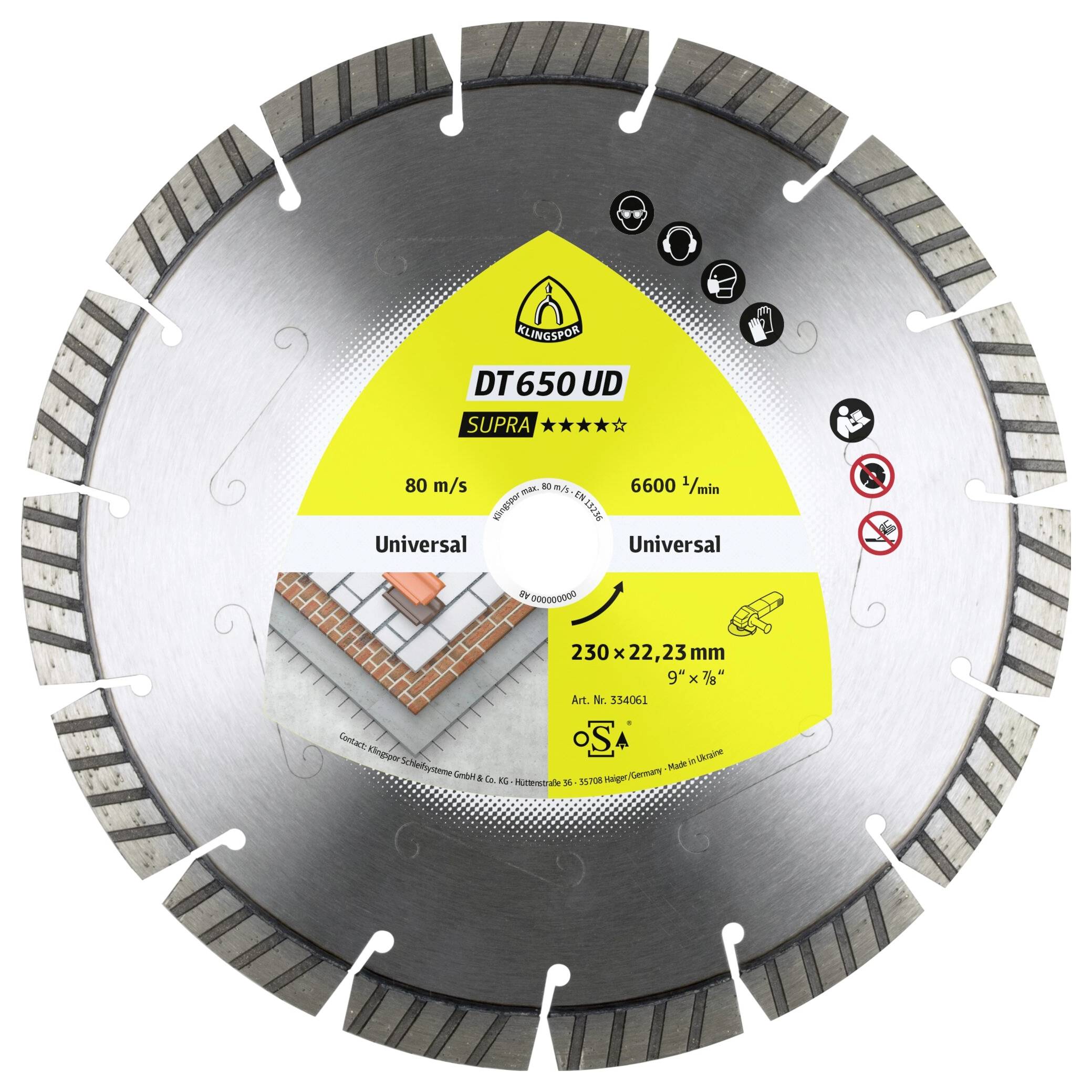 Klingspor 334061 DT 650 UD Supra Diamanttrennscheibe Durchmesser 230mm Bohrungs-Ø 22.23mm Baustellenmaterialien, Altbeton