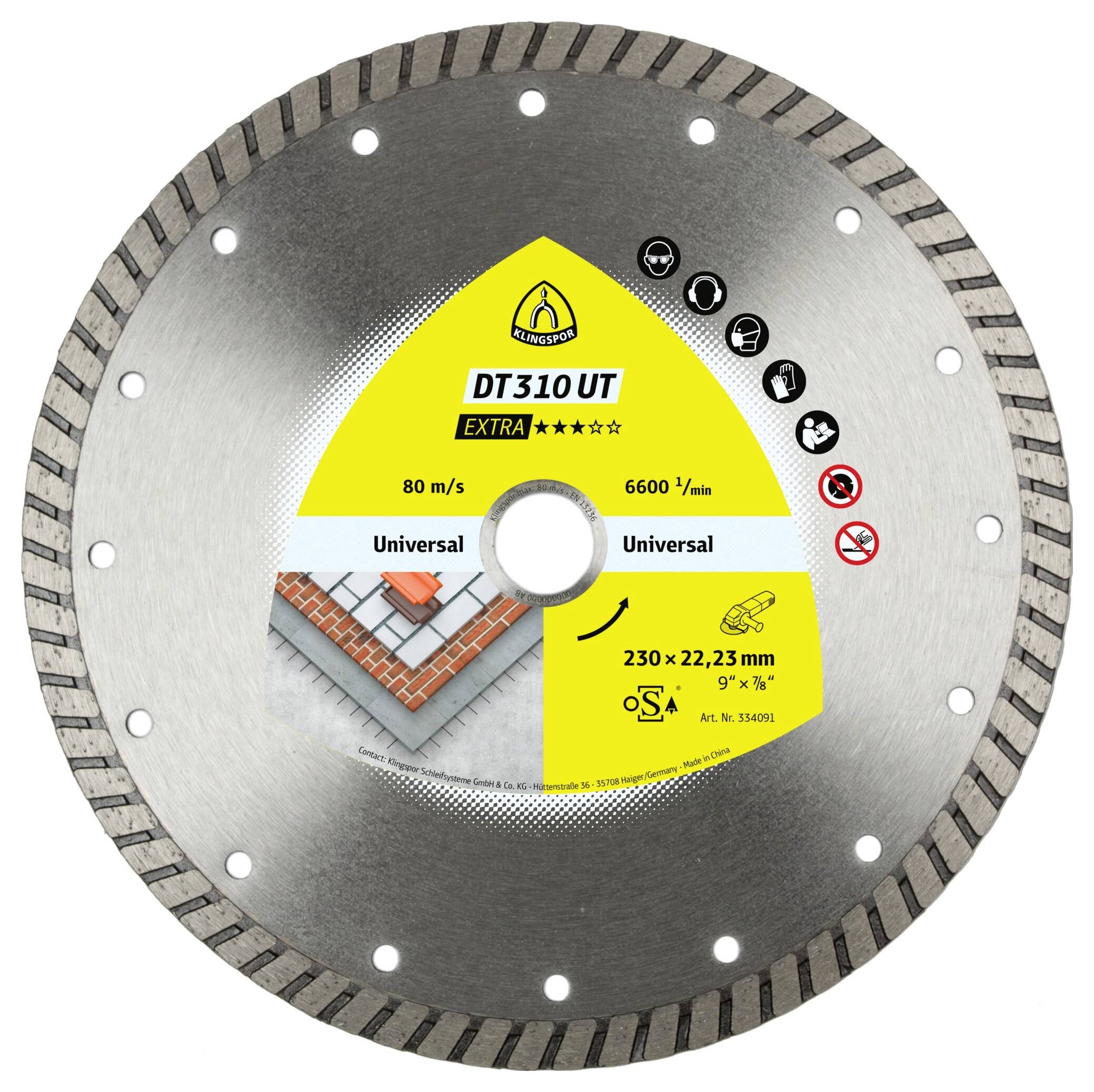Klingspor 334091 DT 310 UT Extra Diamanttrennscheibe Durchmesser 230mm Bohrungs-Ø 22.23mm Baustellenmaterialien, Beton, universal