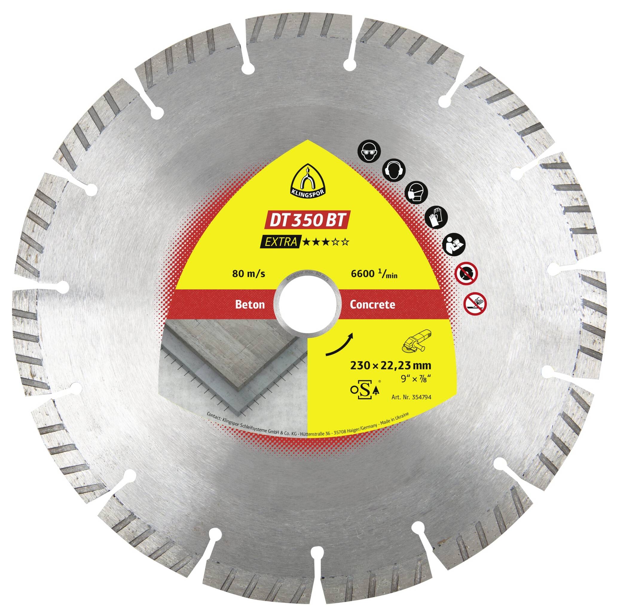 Klingspor 354793 DT 350 BT Extra Diamanttrennscheibe Durchmesser 180mm Bohrungs-Ø 22.23mm Beton 1St.
