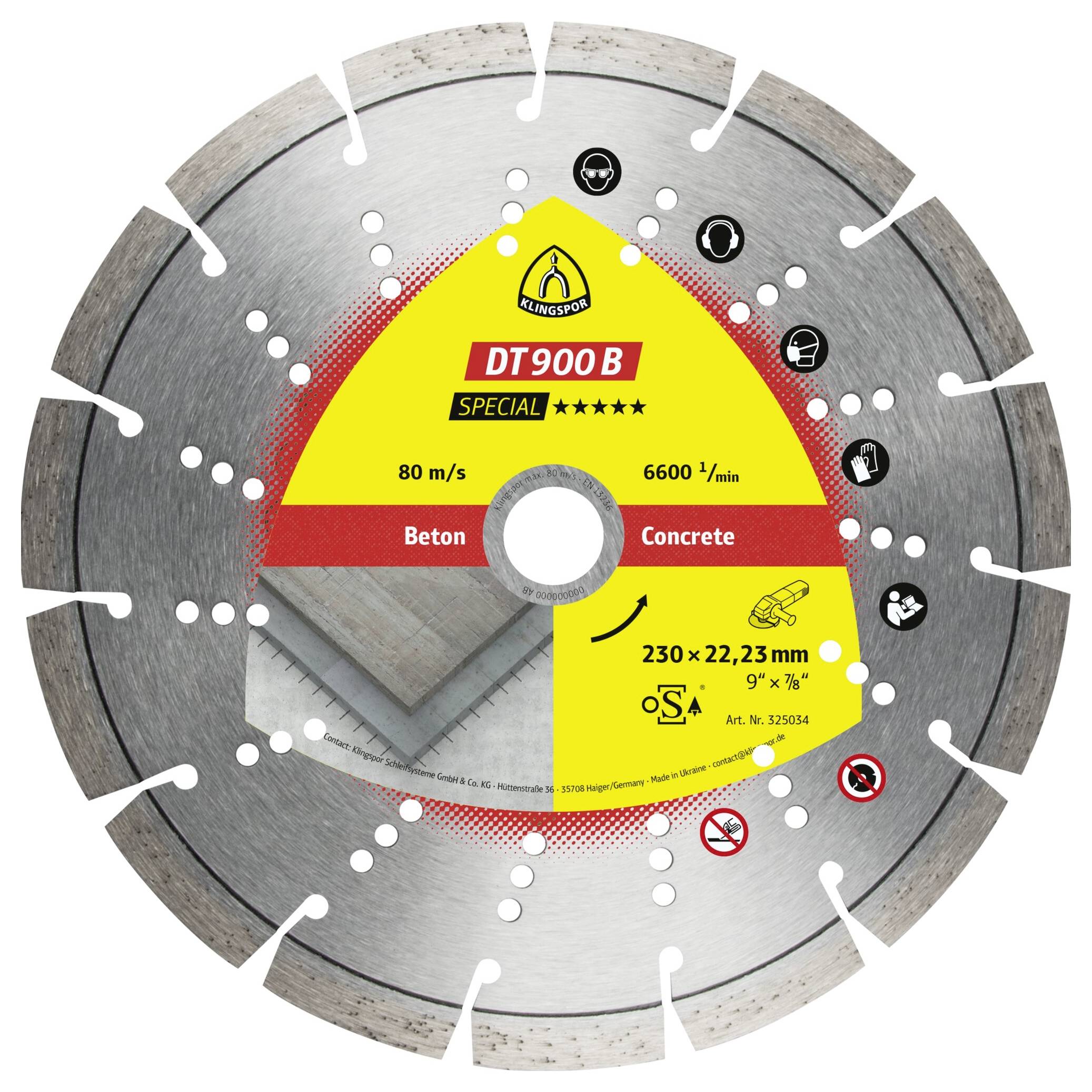 Klingspor 325027 DT 900 B Special Diamanttrennscheibe Durchmesser 180mm Bohrungs-Ø 22.23mm Altbeton, armiert, Beton, universal