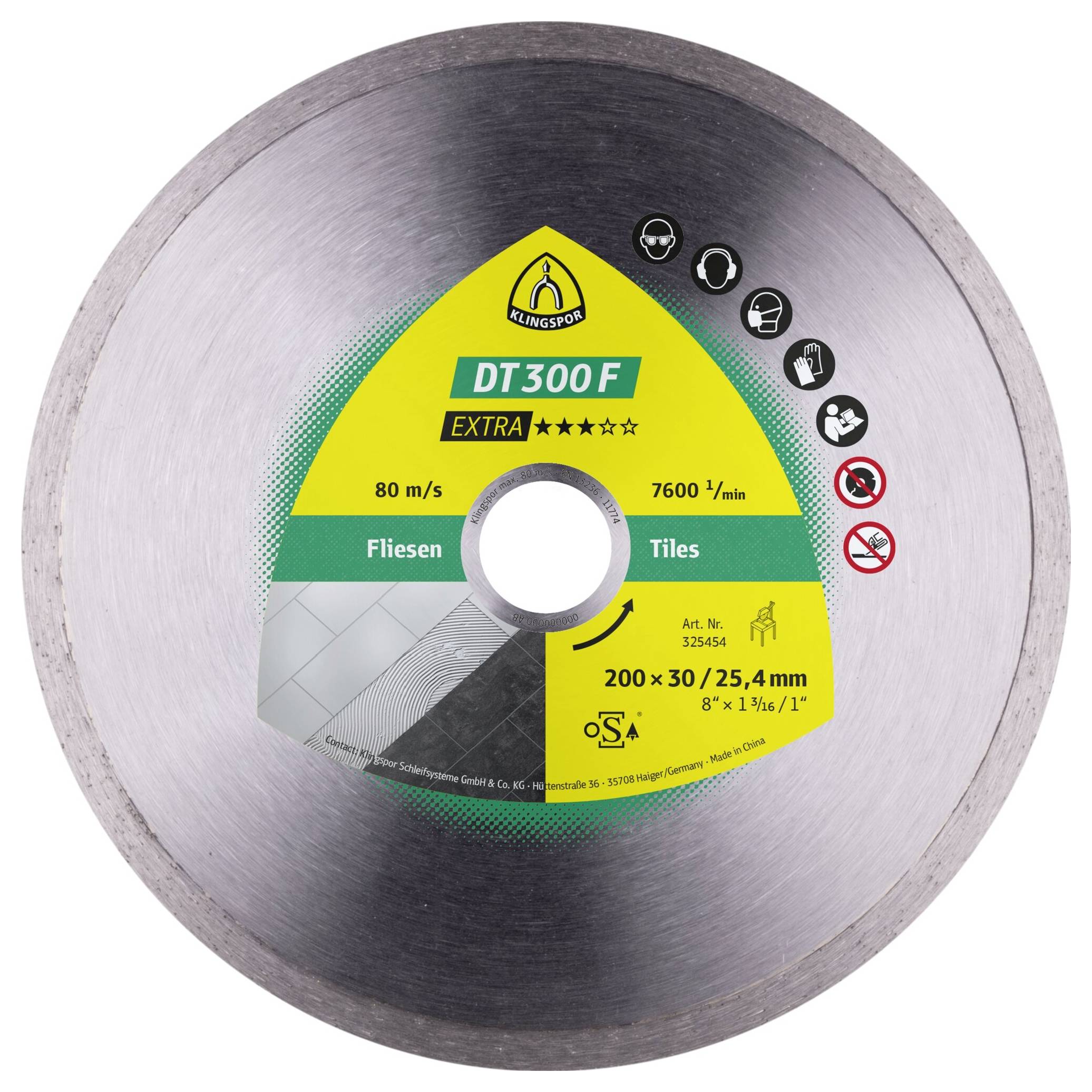 Klingspor 325454 DT 300 F Extra Diamanttrennscheibe Durchmesser 200mm Bohrungs-Ø 30mm Fliesen, Kacheln 1St.
