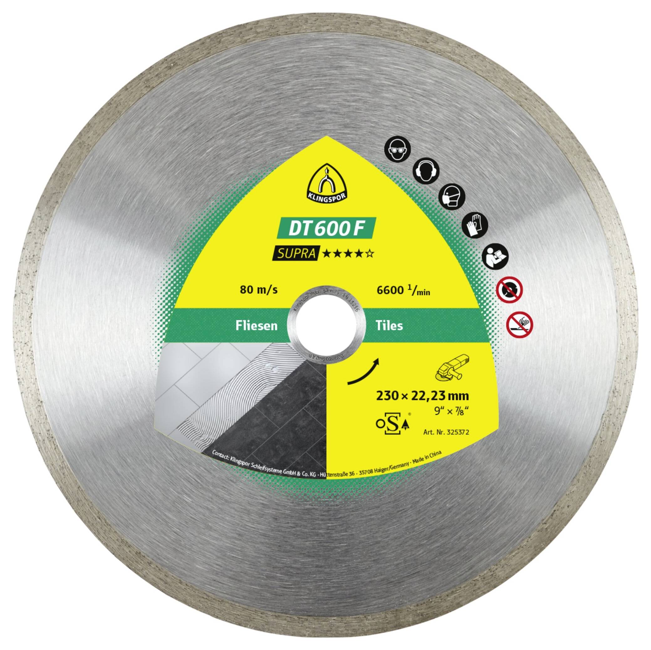 Klingspor 325369 DT 600 F Supra Diamanttrennscheibe Durchmesser 125mm Bohrungs-Ø 22.23mm Feinsteinzeug, Kacheln, Ofenkacheln
