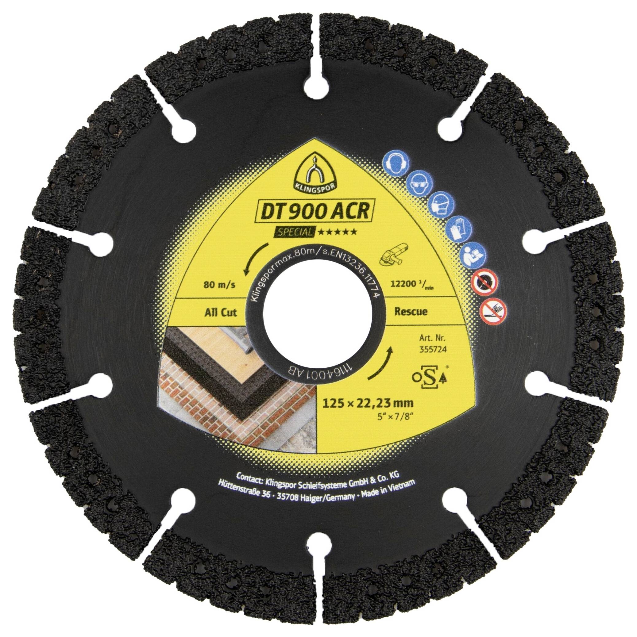 Klingspor 355724 DT 900 ACR Special Diamanttrennscheibe Durchmesser 125mm Bohrungs-Ø 22.23mm Baustellenmaterialien, Beton