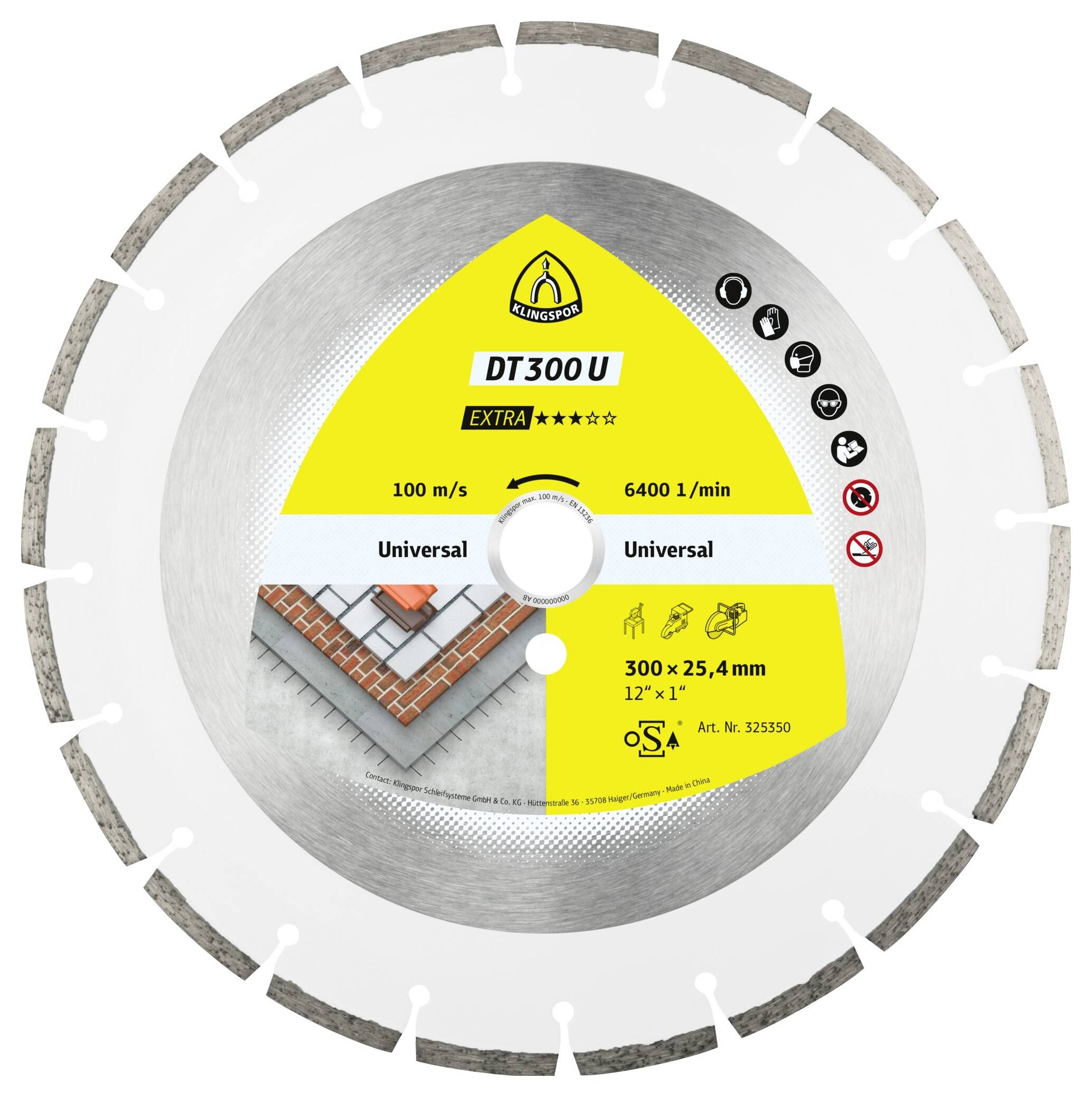 Klingspor 325350 DT 300 U Extra Diamanttrennscheibe Durchmesser 350mm Bohrungs-Ø 25.4mm Baustellenmaterialien 1St.