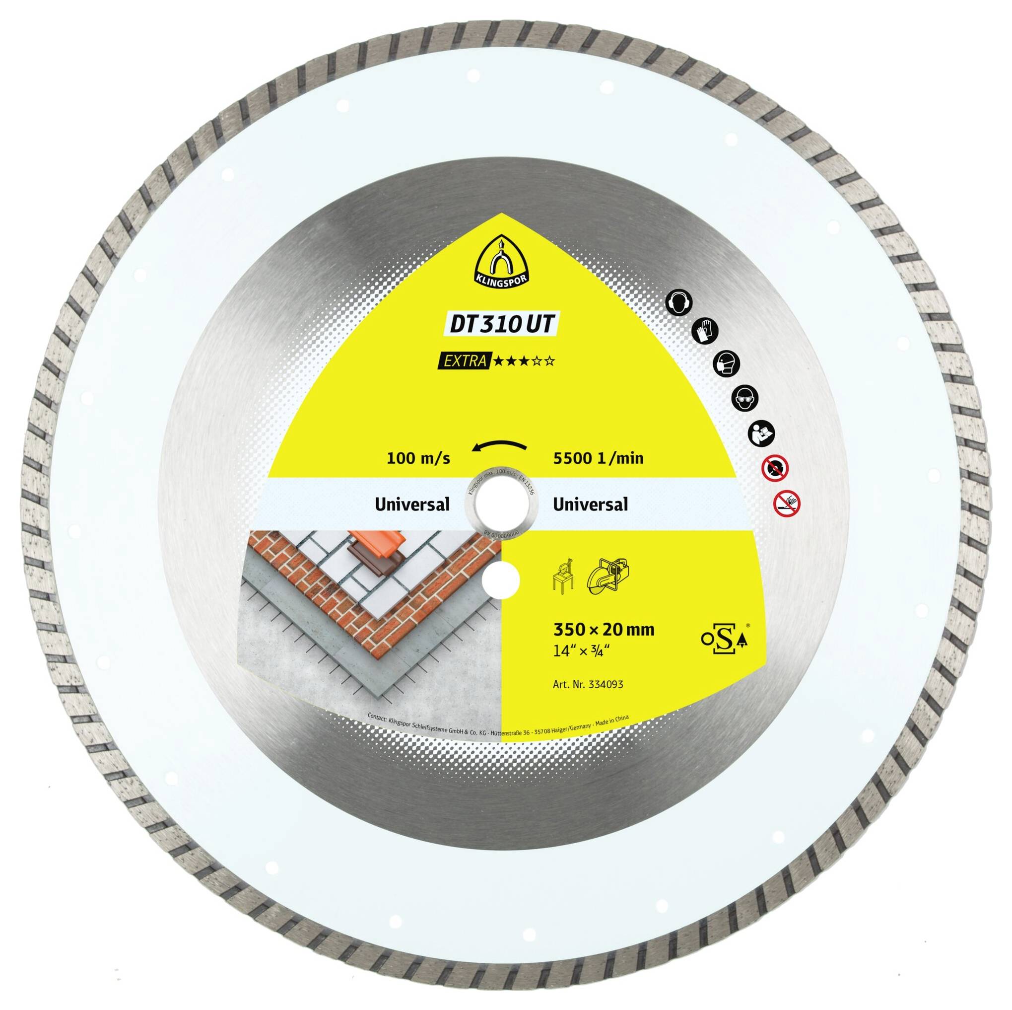 Klingspor 339121 DT 310 UT Extra Diamanttrennscheibe Durchmesser 300mm Bohrungs-Ø 25.4mm Baustellenmaterialien, Beton, universal