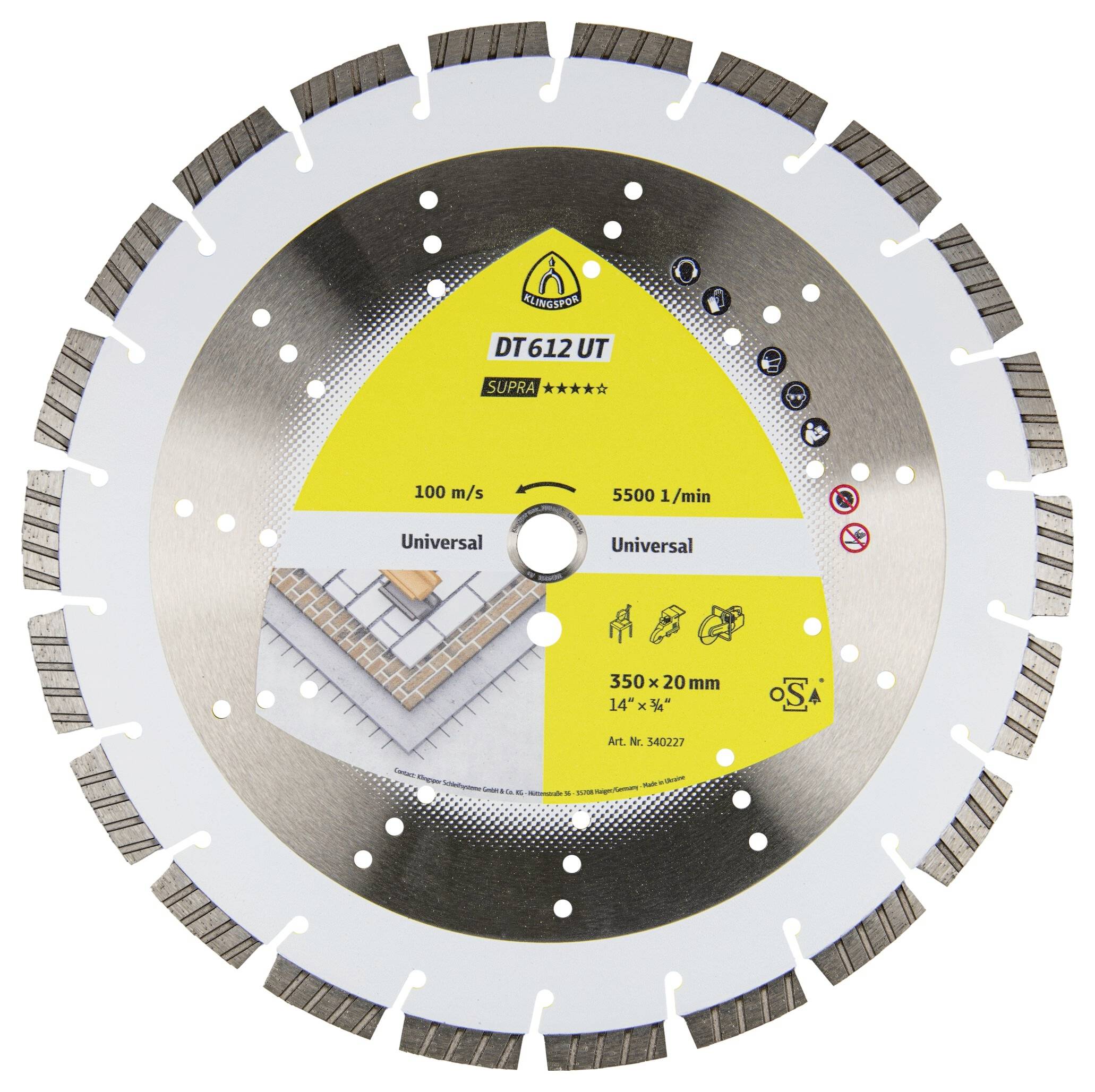 Klingspor 340230 DT 612 UT Supra Diamanttrennscheibe Durchmesser 350mm Bohrungs-Ø 25.4mm Beton, universal, Altbeton, armiert
