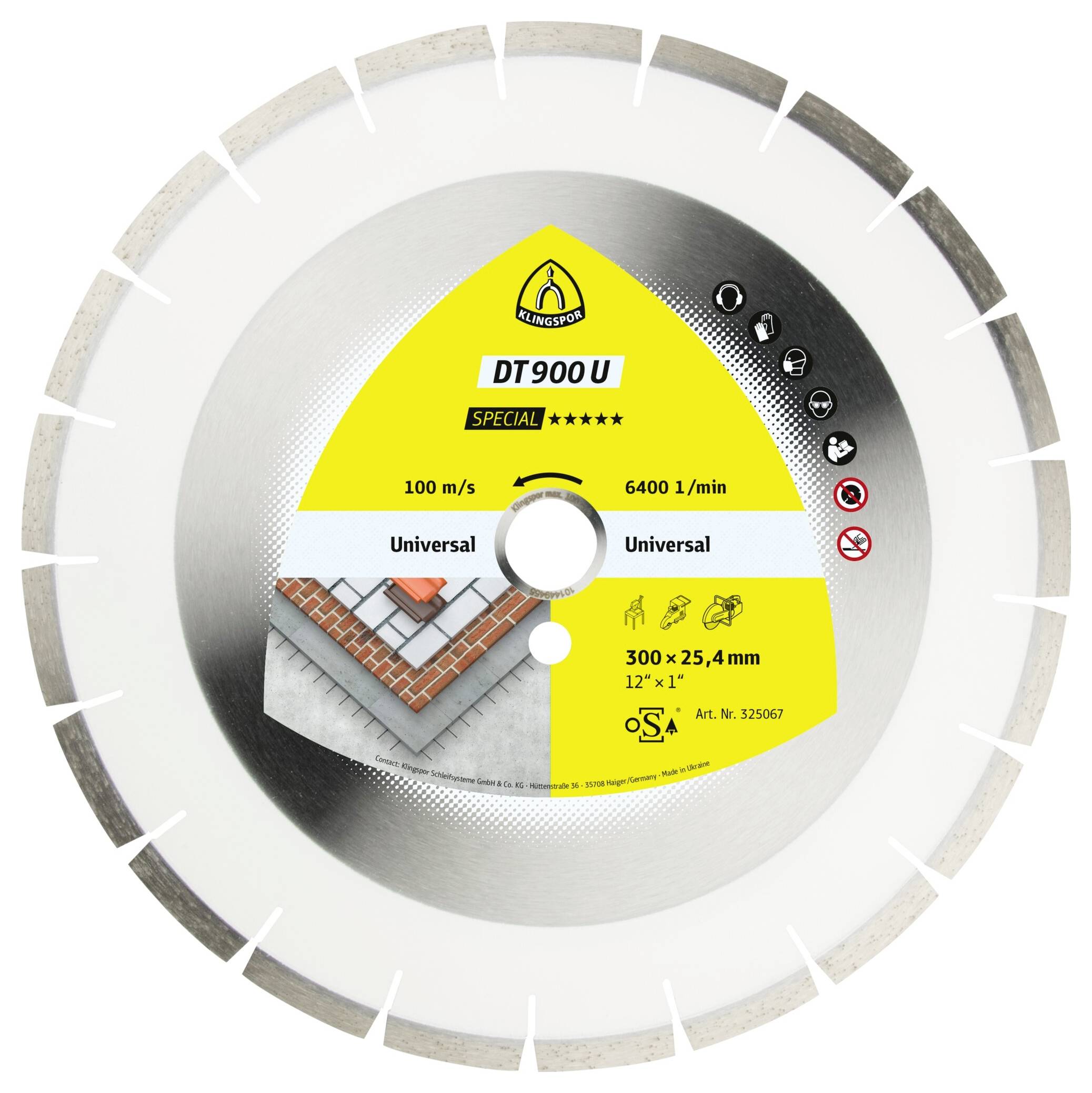 Klingspor 325067 DT 900 U Special Diamanttrennscheibe Durchmesser 300mm Bohrungs-Ø 25.4mm Baustellenmaterialien, Beton, universal
