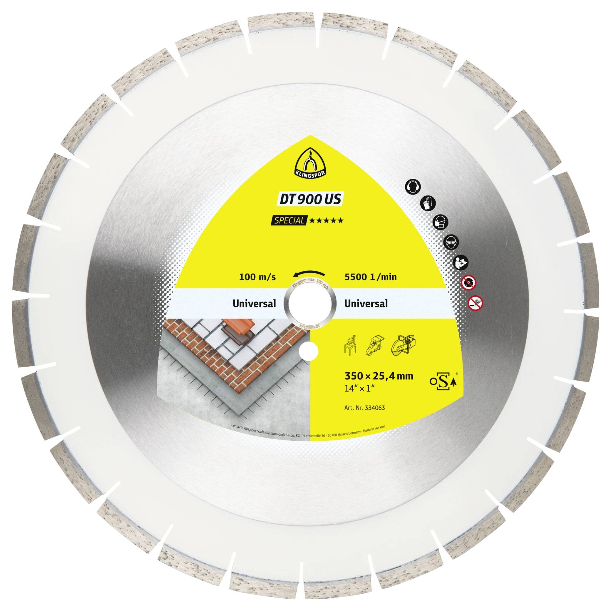 Klingspor 334063 DT 900 US Special Diamanttrennscheibe Durchmesser 350mm Bohrungs-Ø 25.4mm Altbeton, armiert, Beton, universal