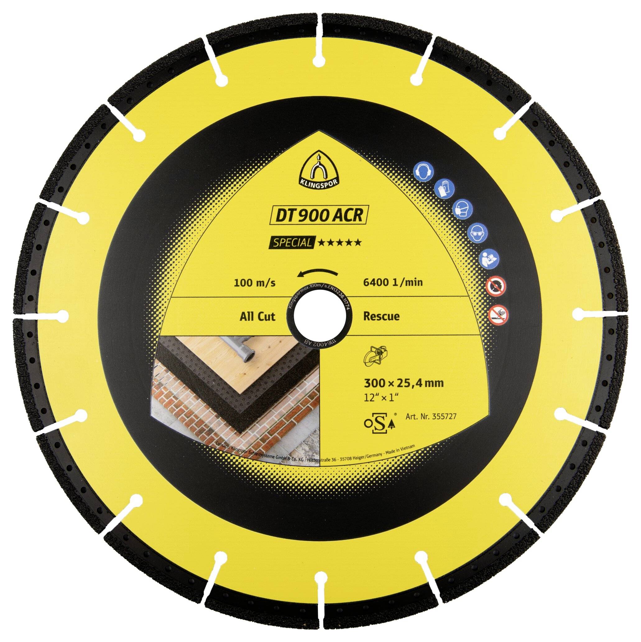 Klingspor 355728 DT 900 ACR Special Diamanttrennscheibe Durchmesser 350mm Bohrungs-Ø 25.4mm Baustellenmaterialien, Beton