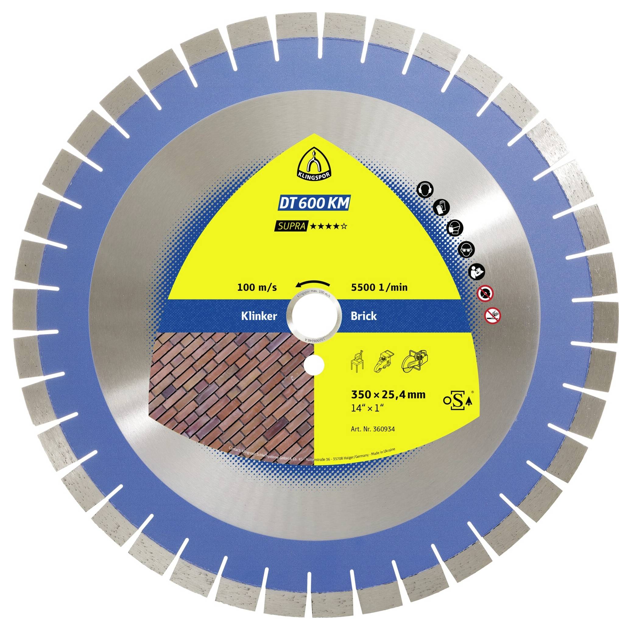 Klingspor 360934 DT 600 KM Supra Diamanttrennscheibe Durchmesser 350mm Bohrungs-Ø 25.4mm Klinker mittelhart 1St.