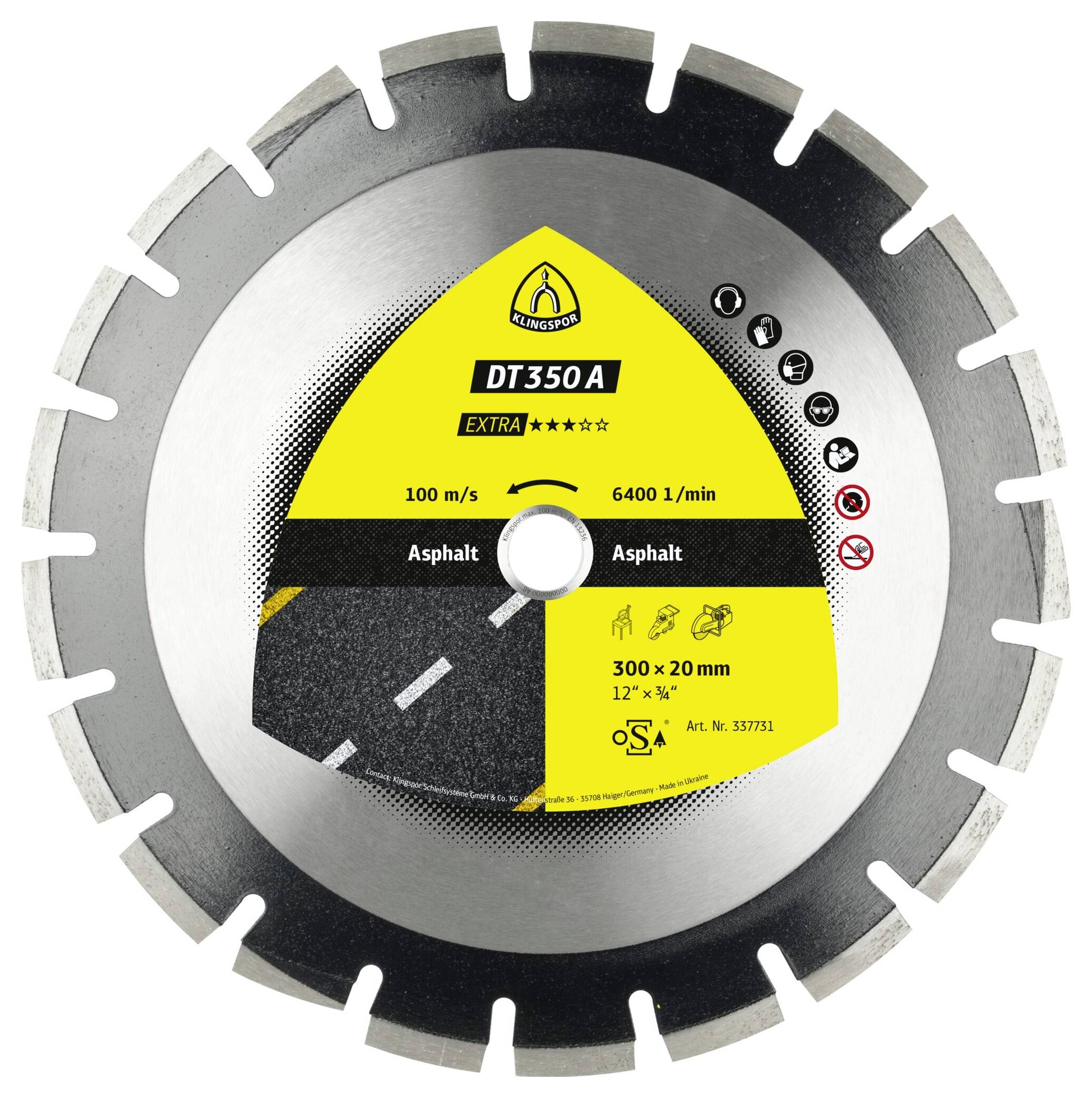 Klingspor 337732 DT 350A Extra Diamanttrennscheibe Durchmesser 350mm Bohrungs-Ø 20mm Asphalt, Sandstein 1St.