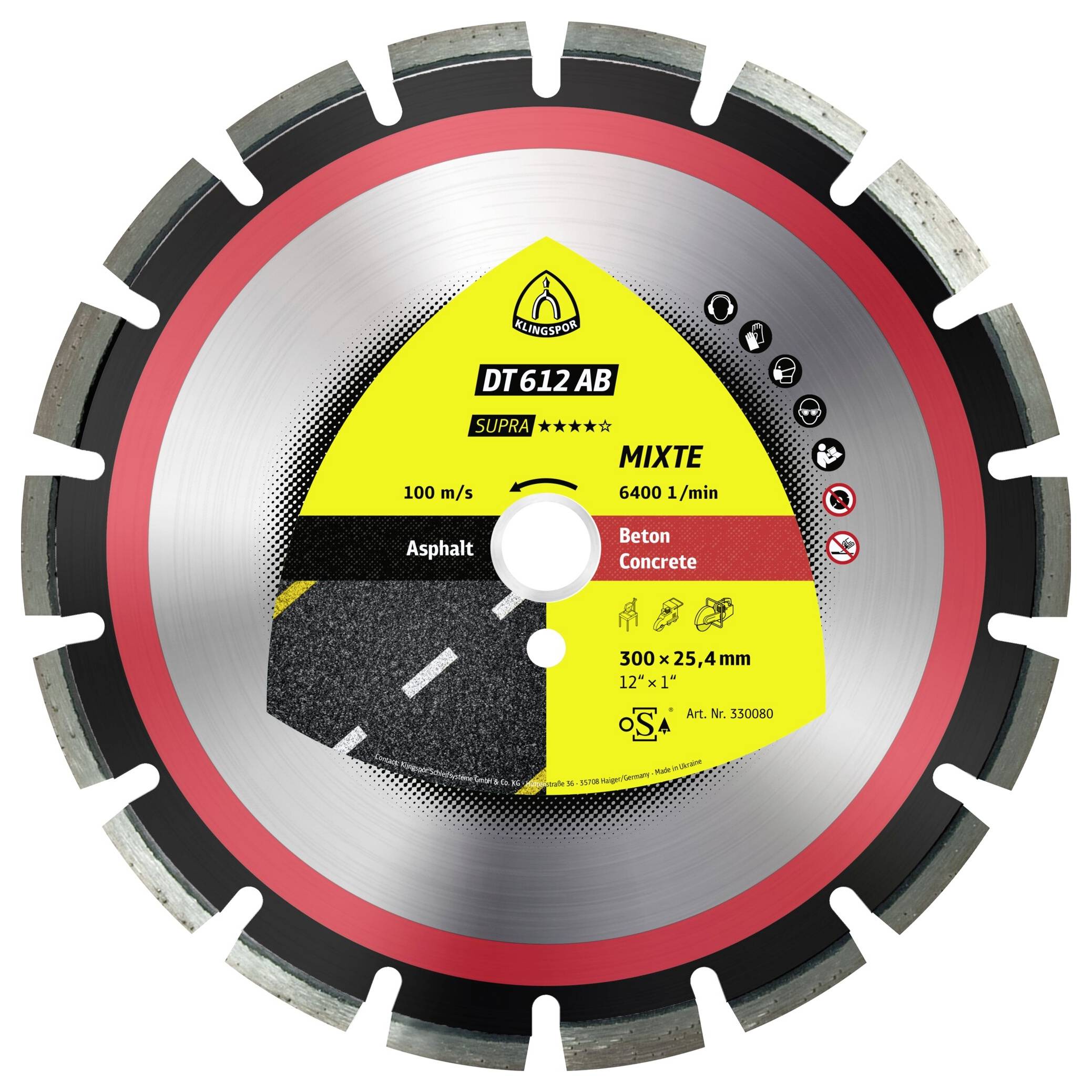 Klingspor 330084 DT 612 AB Supra Diamanttrennscheibe Durchmesser 500mm Bohrungs-Ø 25.4mm Asphalt, Beton 1St.