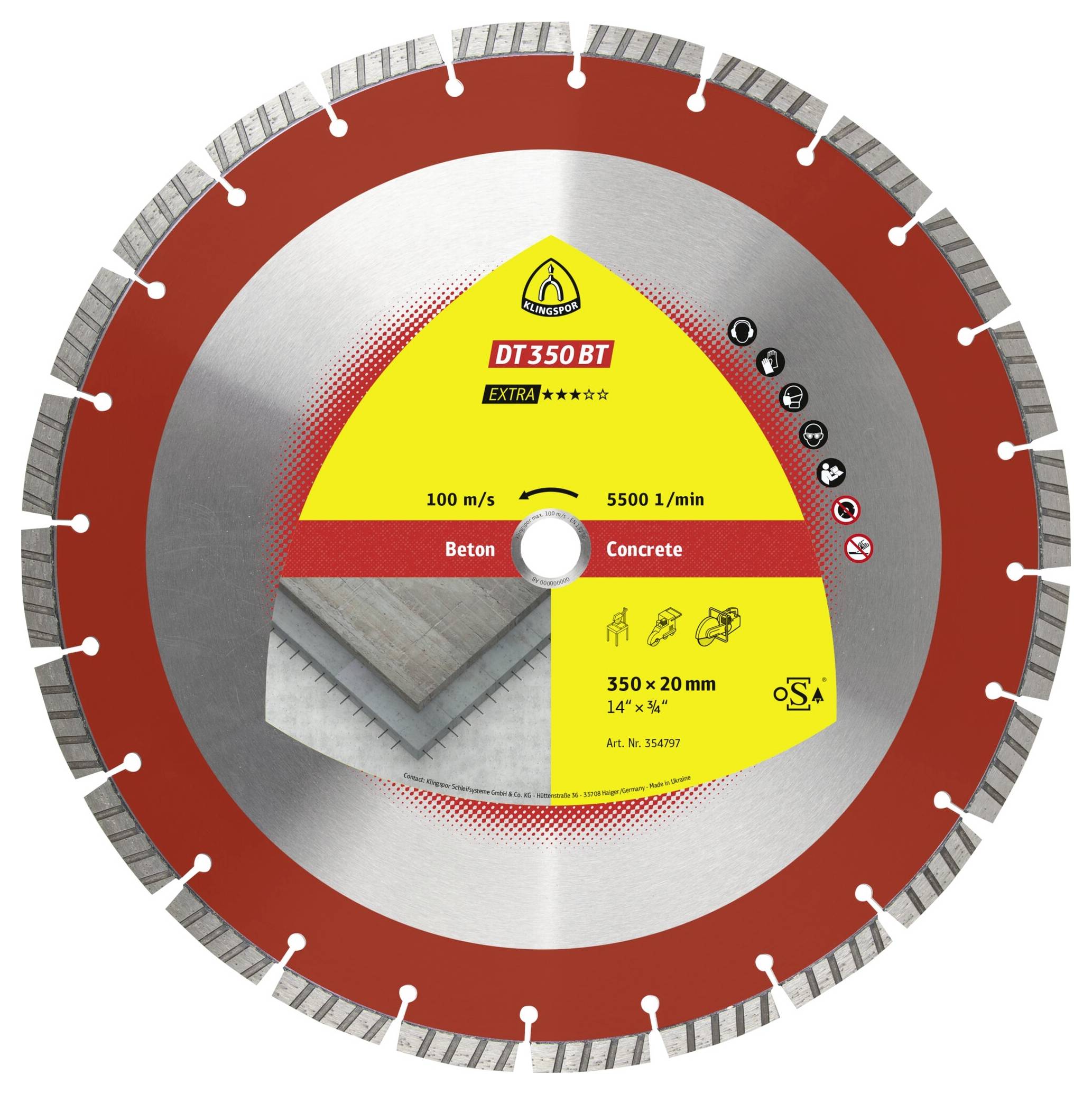 Klingspor 354795 DT 350 BT Extra Diamanttrennscheibe Durchmesser 300 mm Bohrungs-Ø 20 mm Beton 1 St