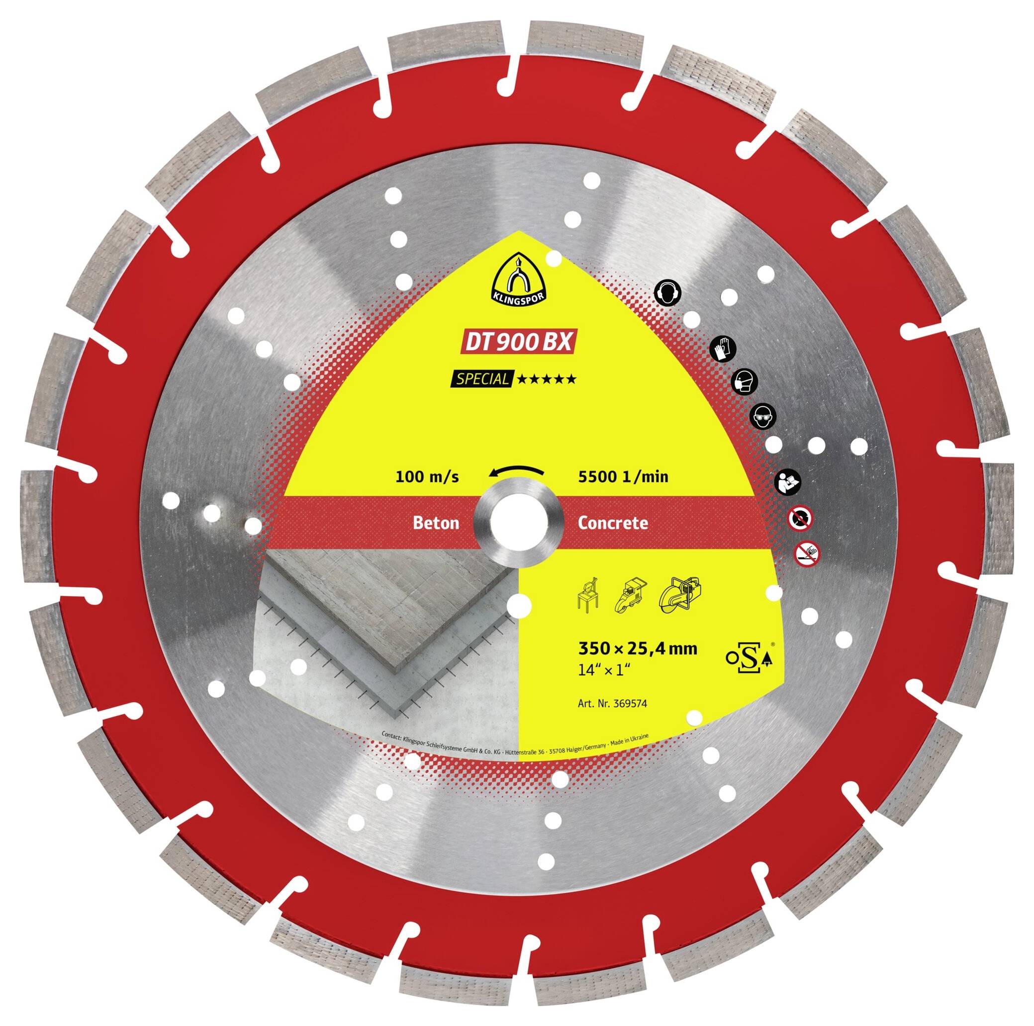 Klingspor 369574 DT 900 BX Special Diamanttrennscheibe Durchmesser 350mm Bohrungs-Ø 25.4mm Altbeton, armiert, Beton, universal