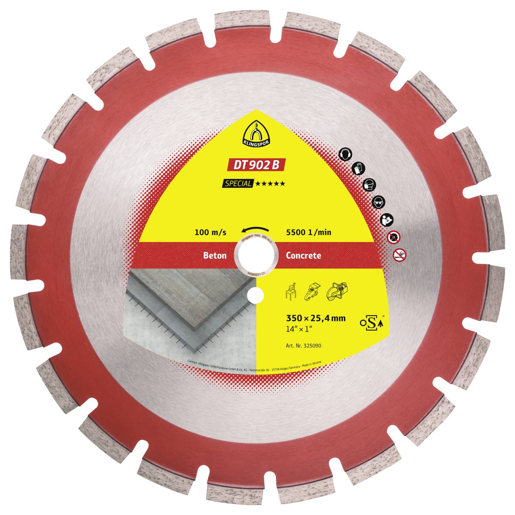 Klingspor 325090 DT 902 B Special Diamanttrennscheibe Durchmesser 350mm Bohrungs-Ø 25.4mm Altbeton, armiert 1St.