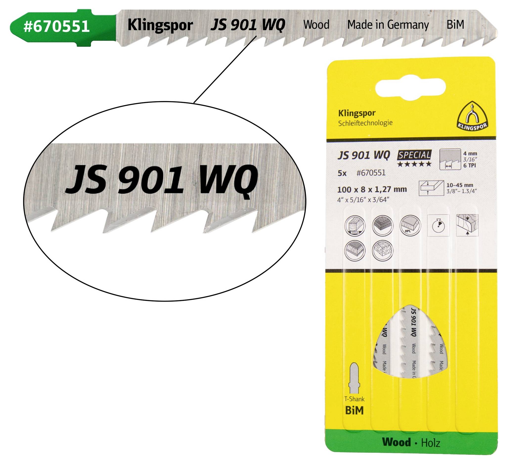 Klingspor 670551 JS 901 WQ Stichsägeblätter, 100 x 8 x 1,27 mm Nutzlänge 75Bi-Metall, kreuzgeschli