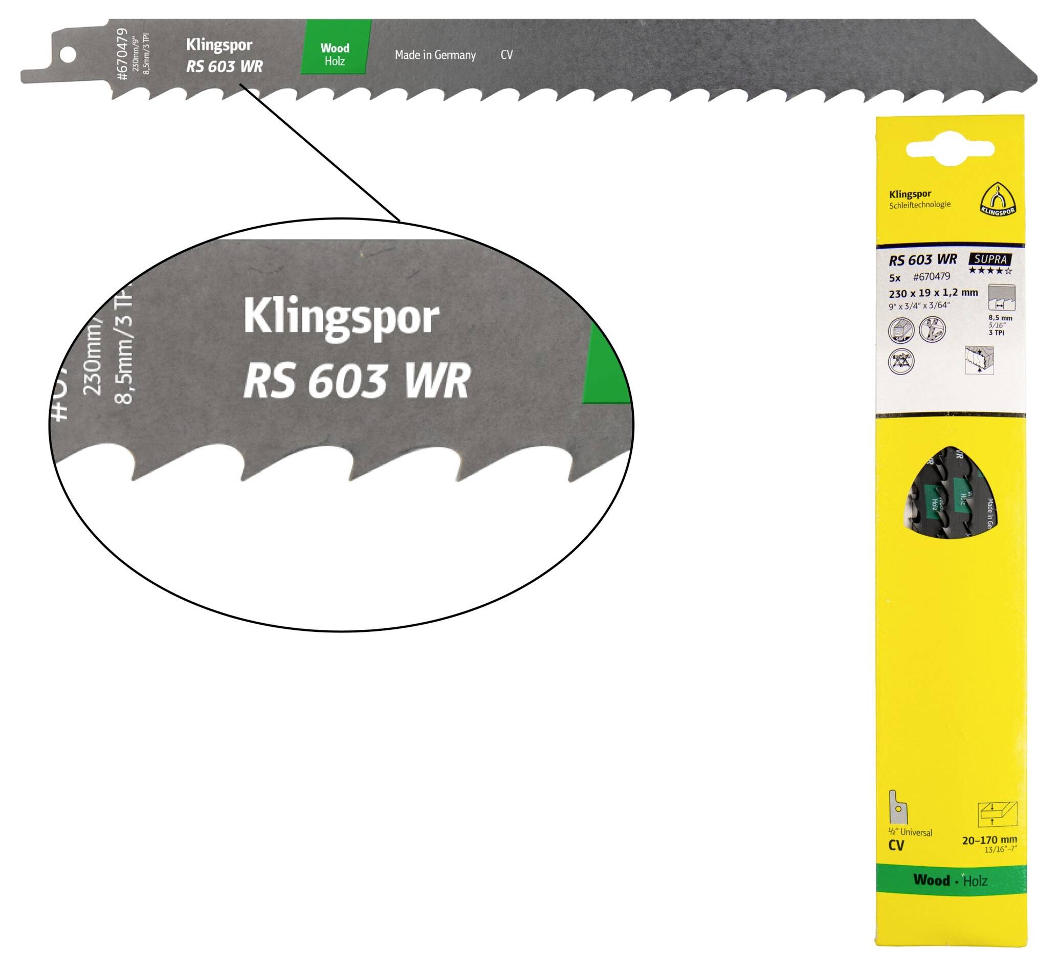 Klingspor 670472 RS 603 WR Säbelsägeblätter, 300 x 19 x 1,2 mm Nutzlänge 280Crom-Vanadium, gefrä