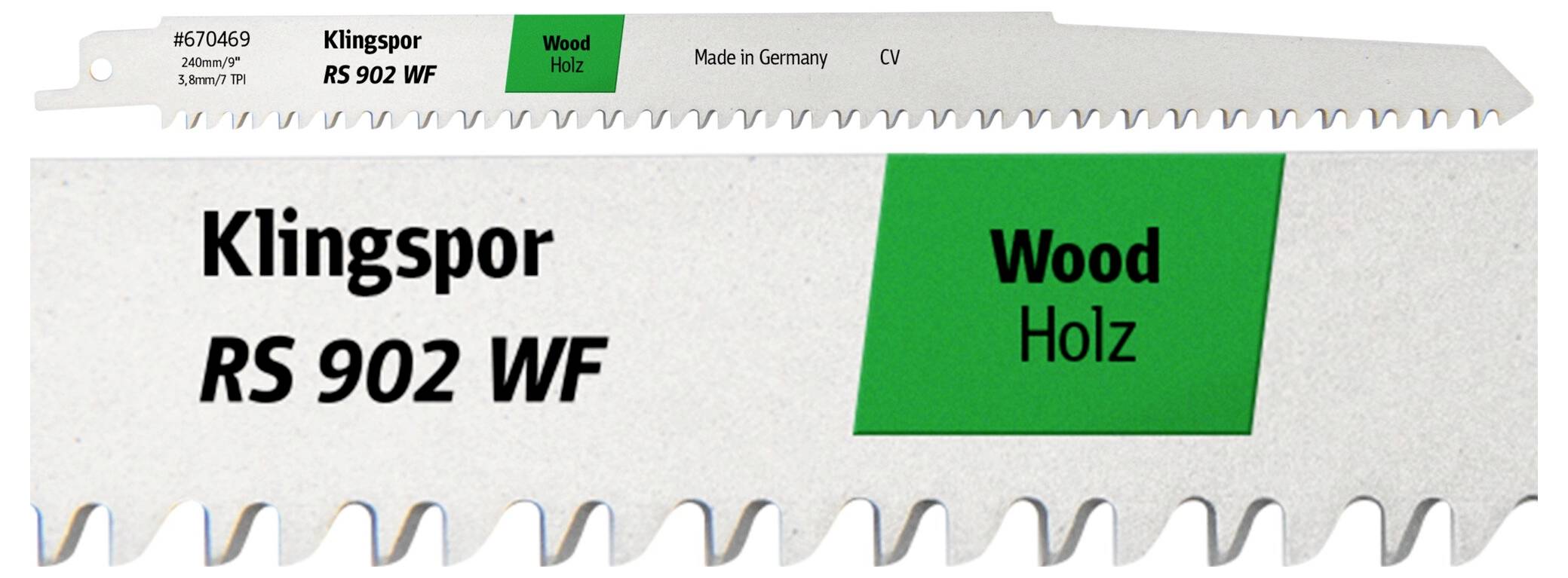 Klingspor 670469 RS 902 WF Säbelsägeblätter, 240 x 19 x 1,2mm Nutzlänge 210Crom-Vanadium, kreuzgeschliffen, konisch , 7 Zähne pro