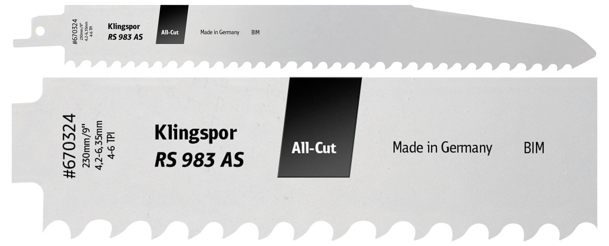 Klingspor 670324 RS 983 AS Säbelsägeblätter, 230 x 25,4 x 1,57mm Nutzlänge 210Bi-Metall, gefräst, geschränkt , 4-6 Zähne pro Zoll