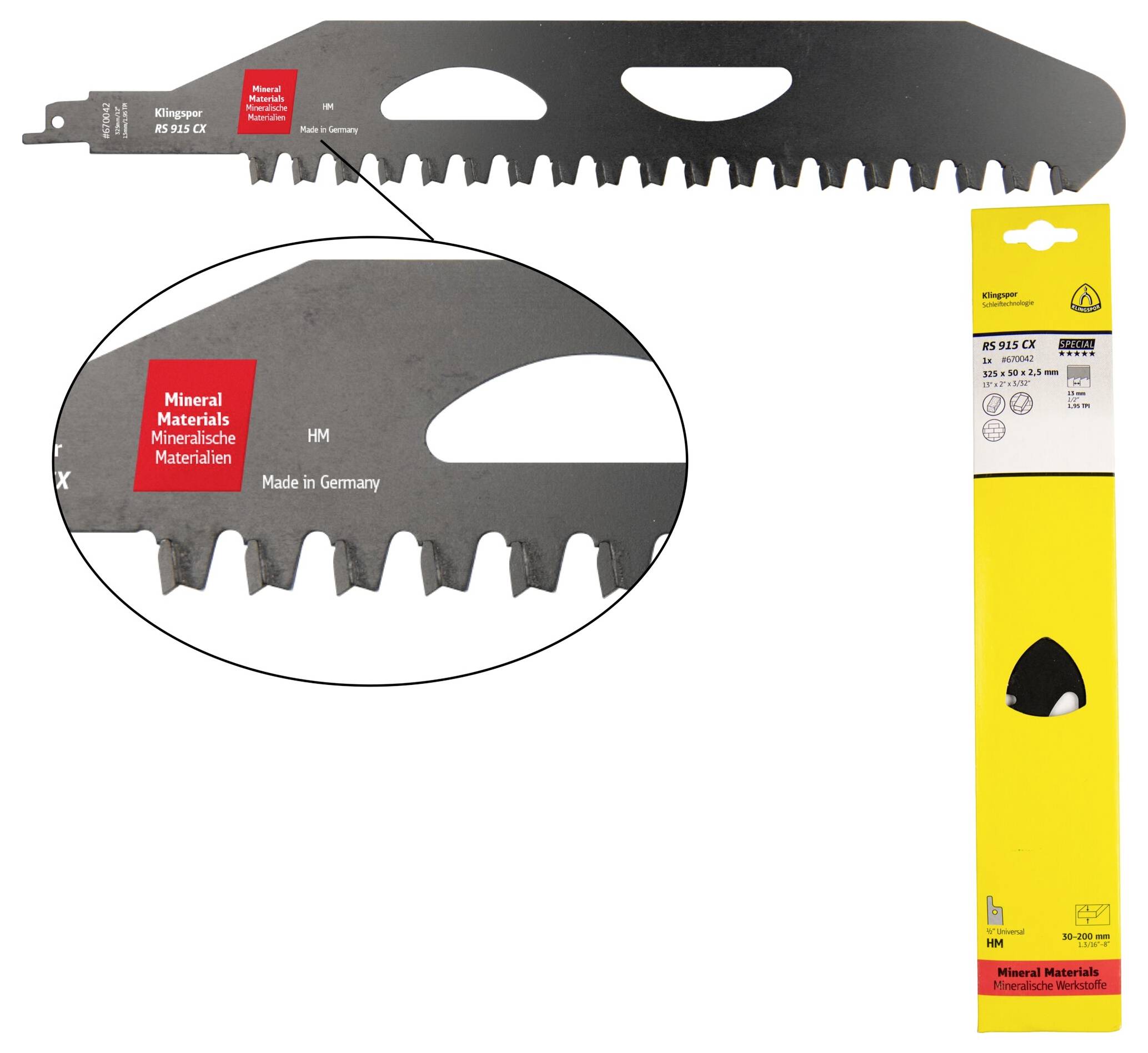 Klingspor 670042 RS 915 CX Säbelsägeblätter, 325 x 50 x 2,5mm Nutzlänge 254Hart-Metall, Special form , 1,95 Zähne pro Zoll