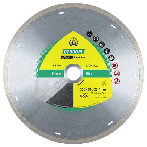 Klingspor 331044 DT 900 FL Special Diamanttrennscheibe Durchmesser 180mm Bohrungs-Ø 22.23mm Wandfliesen, Bodenfliesen, Porzellan