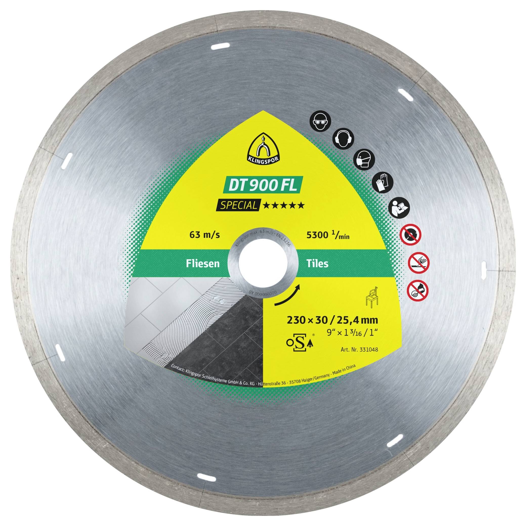 Klingspor 331044 DT 900 FL Special Diamanttrennscheibe Durchmesser 180 mm Bohrungs-Ø 22.23 mm Wandf