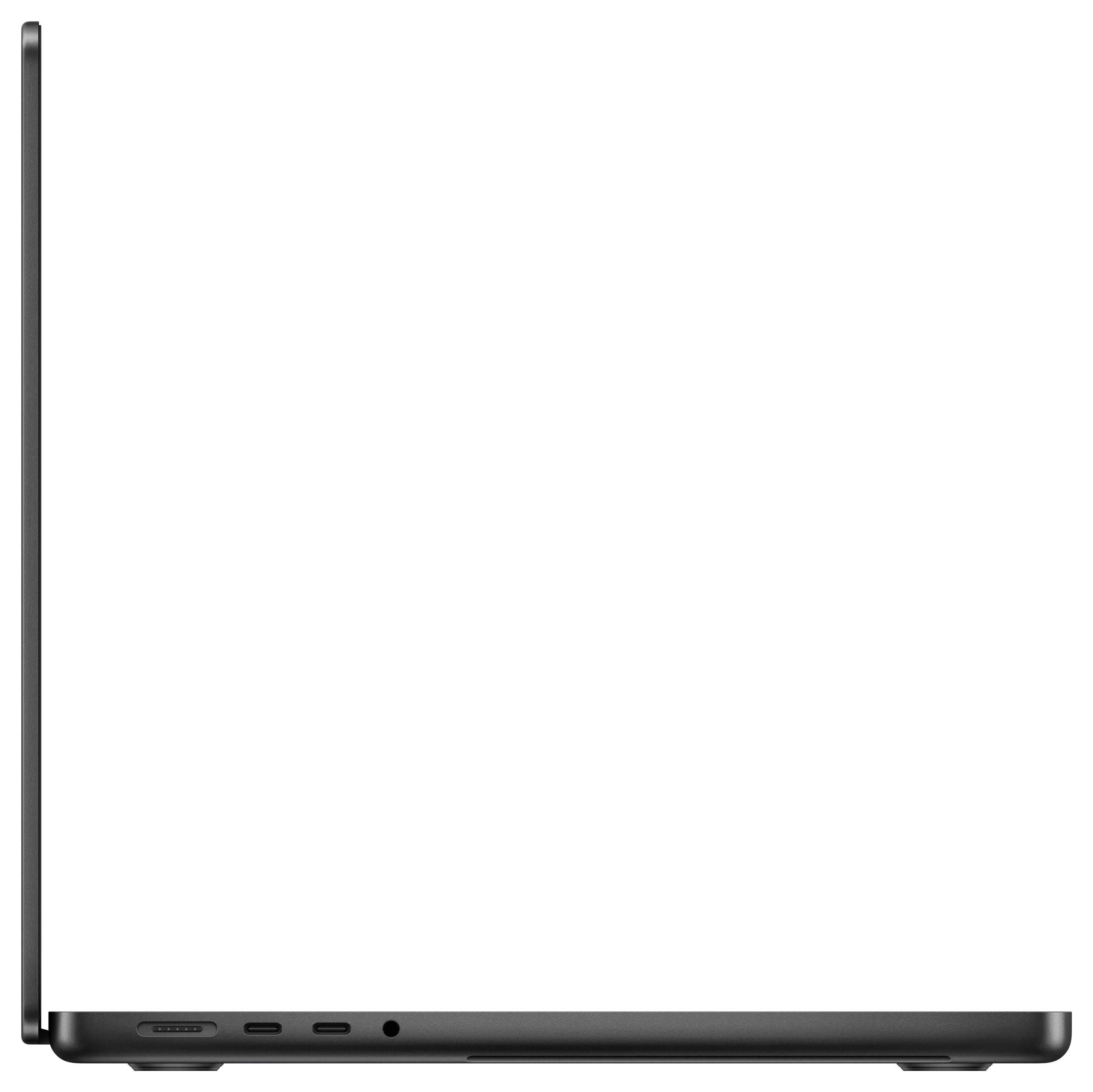 Seitenprofil eines geöffneten Laptops, das ein schlankes Design mit mehreren Anschlüssen an seiner Seite zeigt.