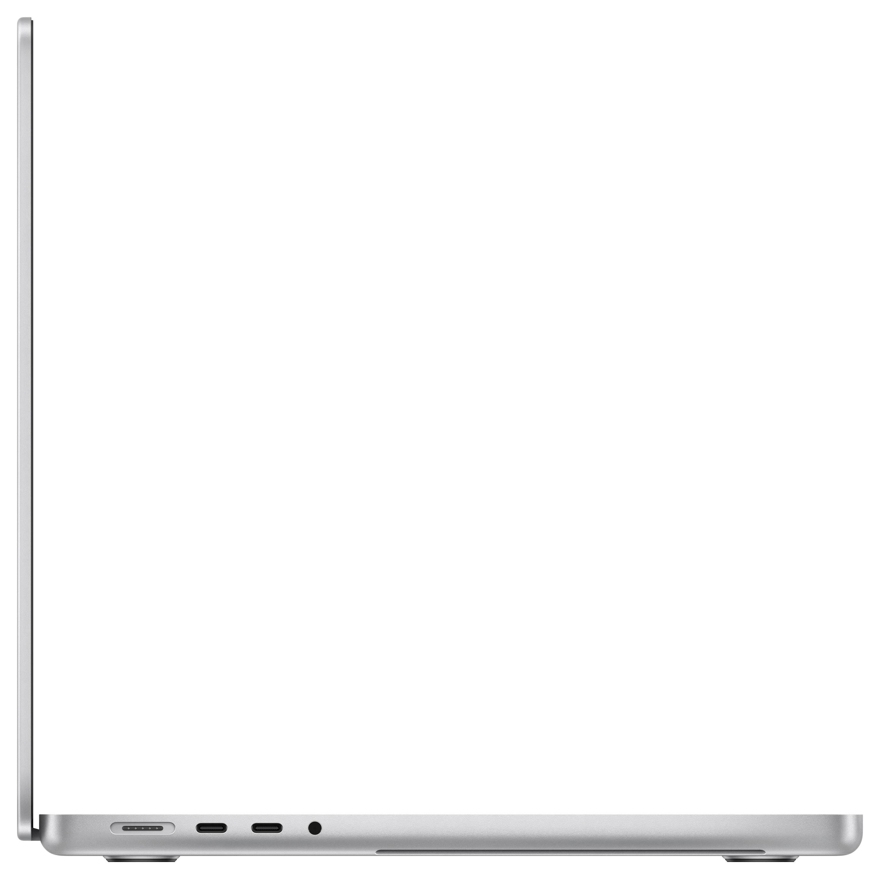 Ein schlanker, silberner Laptop mit minimalistischem Design, von der Seite gezeigt, wobei seine dünne Kontur und mehrere Anschlüsse hervorgehoben werden.