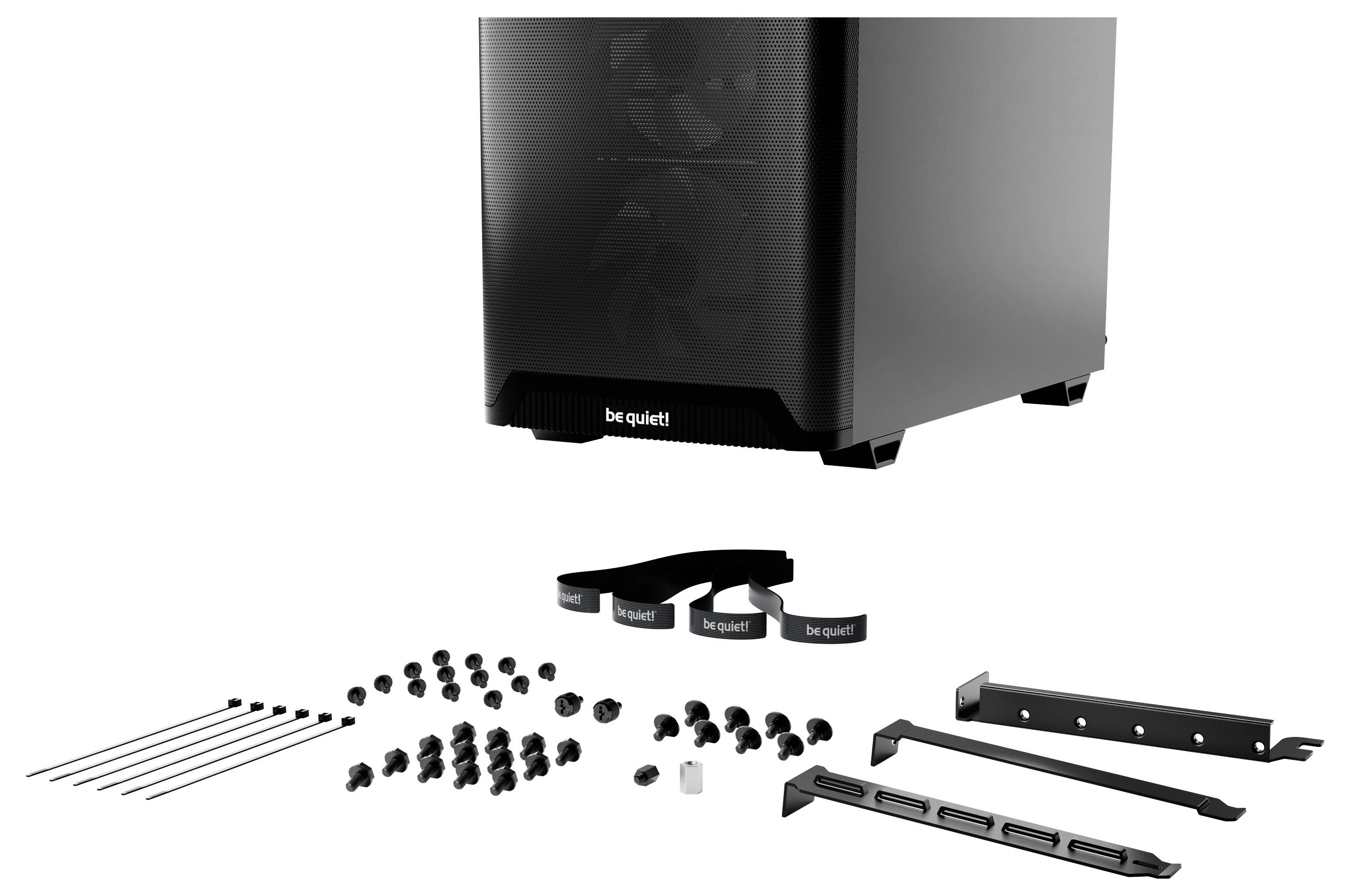 Ein schwarzes Computergehäuse mit der Markenaufschrift 