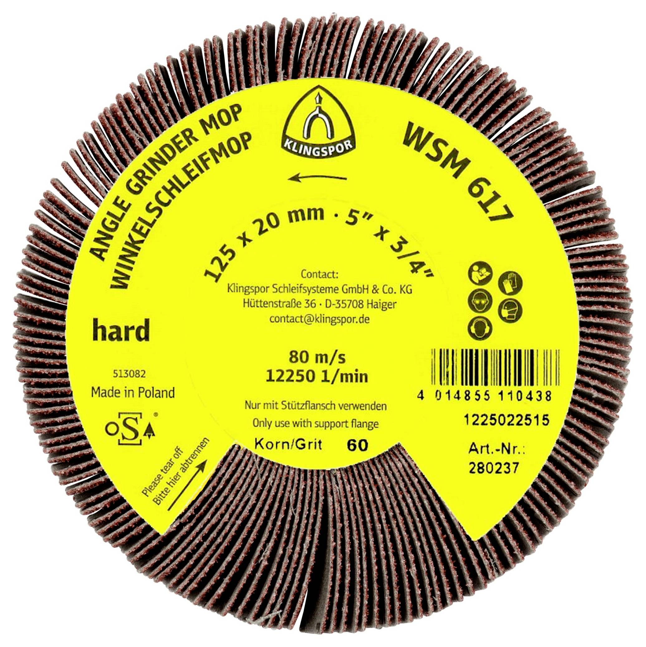 Klingspor 277021 WSM617 Schleifmopräder LS 309 X, 125 x 20mm Korn 120 Gewinde M 14 Durchmesser 125mm 2St.